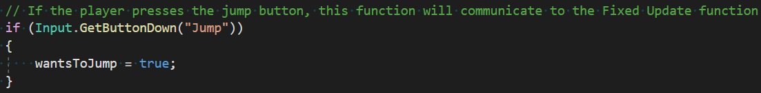 Jump input in the Update method