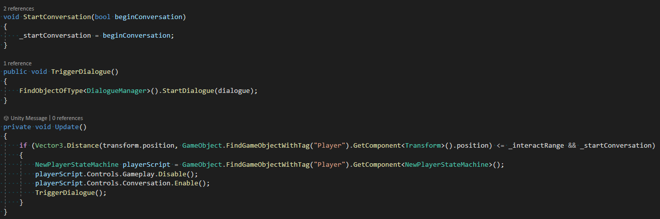 Sample code of the dialogue trigger script