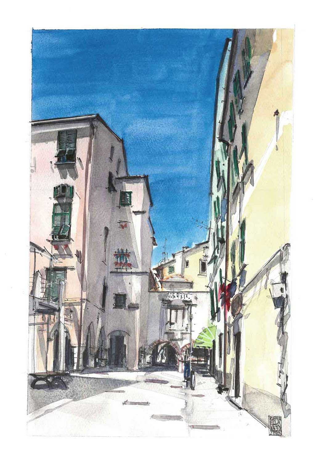 Chiavari, Via Gagliardo (21x30, Acquarello su carta, 2025)