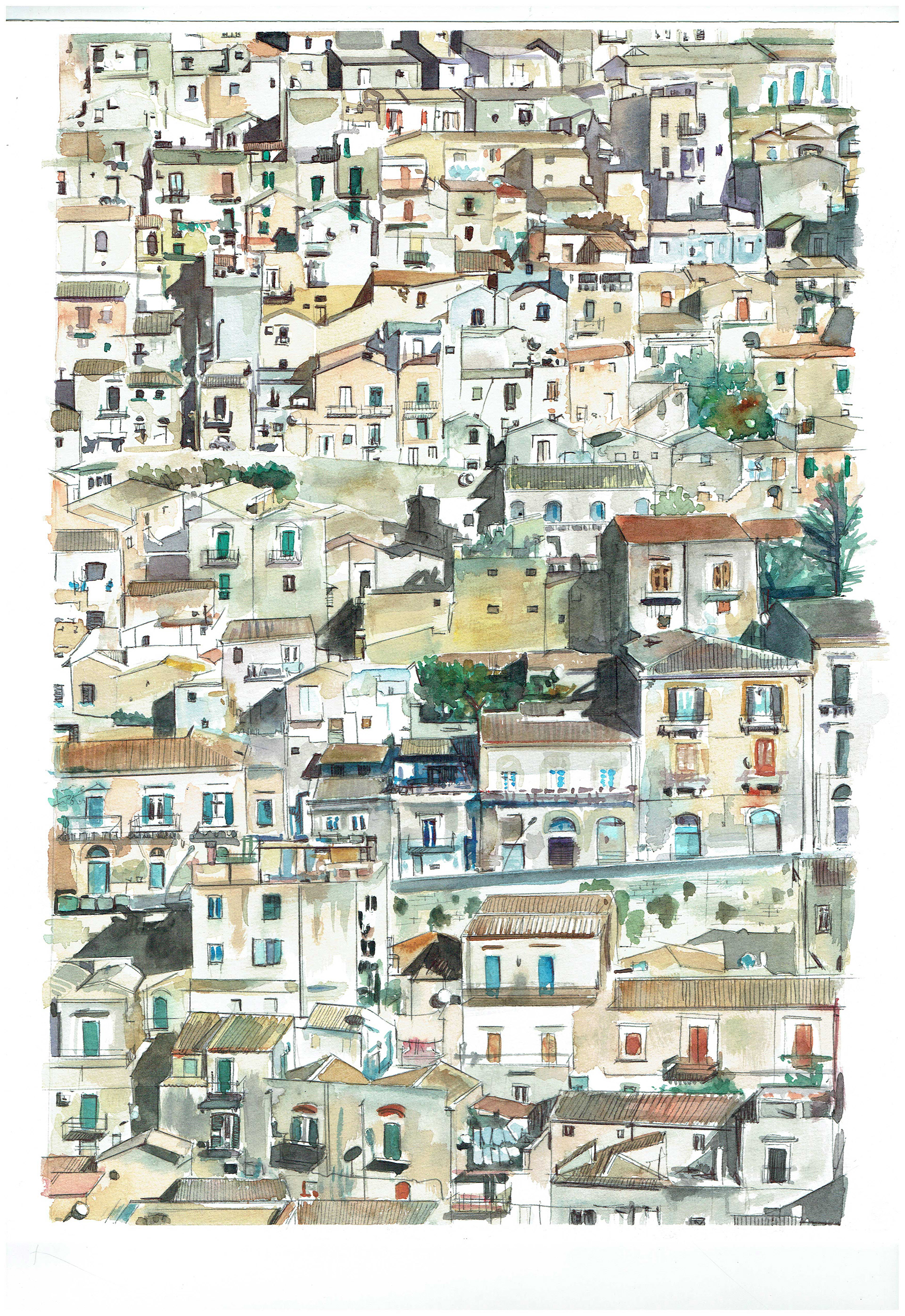 Modica (acquarello su carta, 30x40 cm, 2020) 