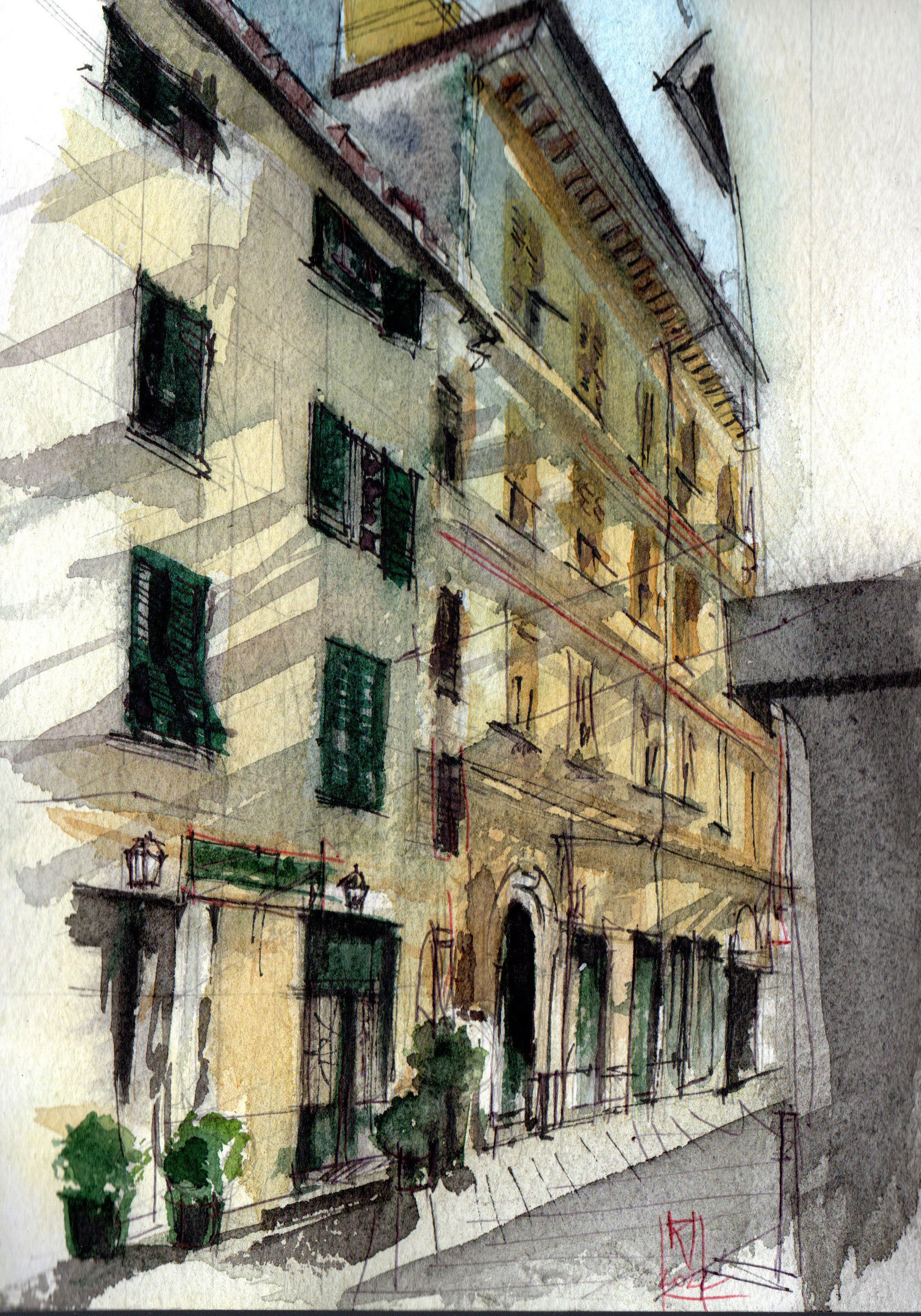 Chiavari, Via delle Vecchie Mura (acquarello su carta, 15x21)