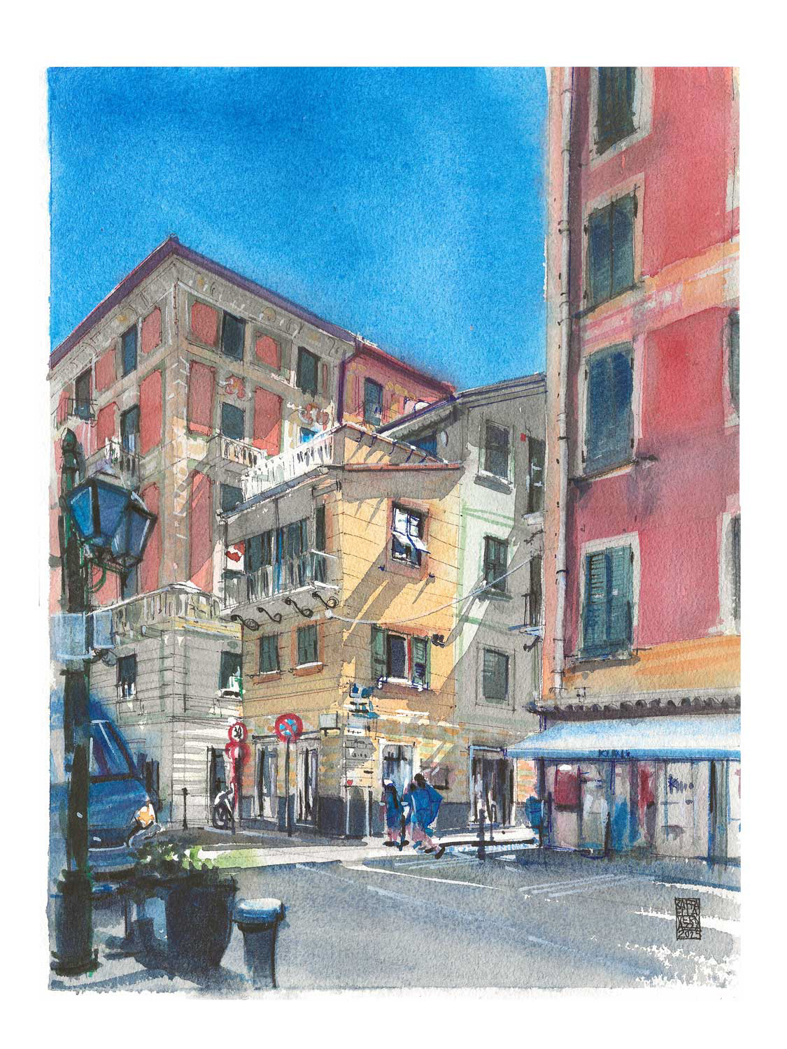 Santa Margherita Ligure, Via Bottaro (Acquarello su carta, 30x40 cm, 2025)