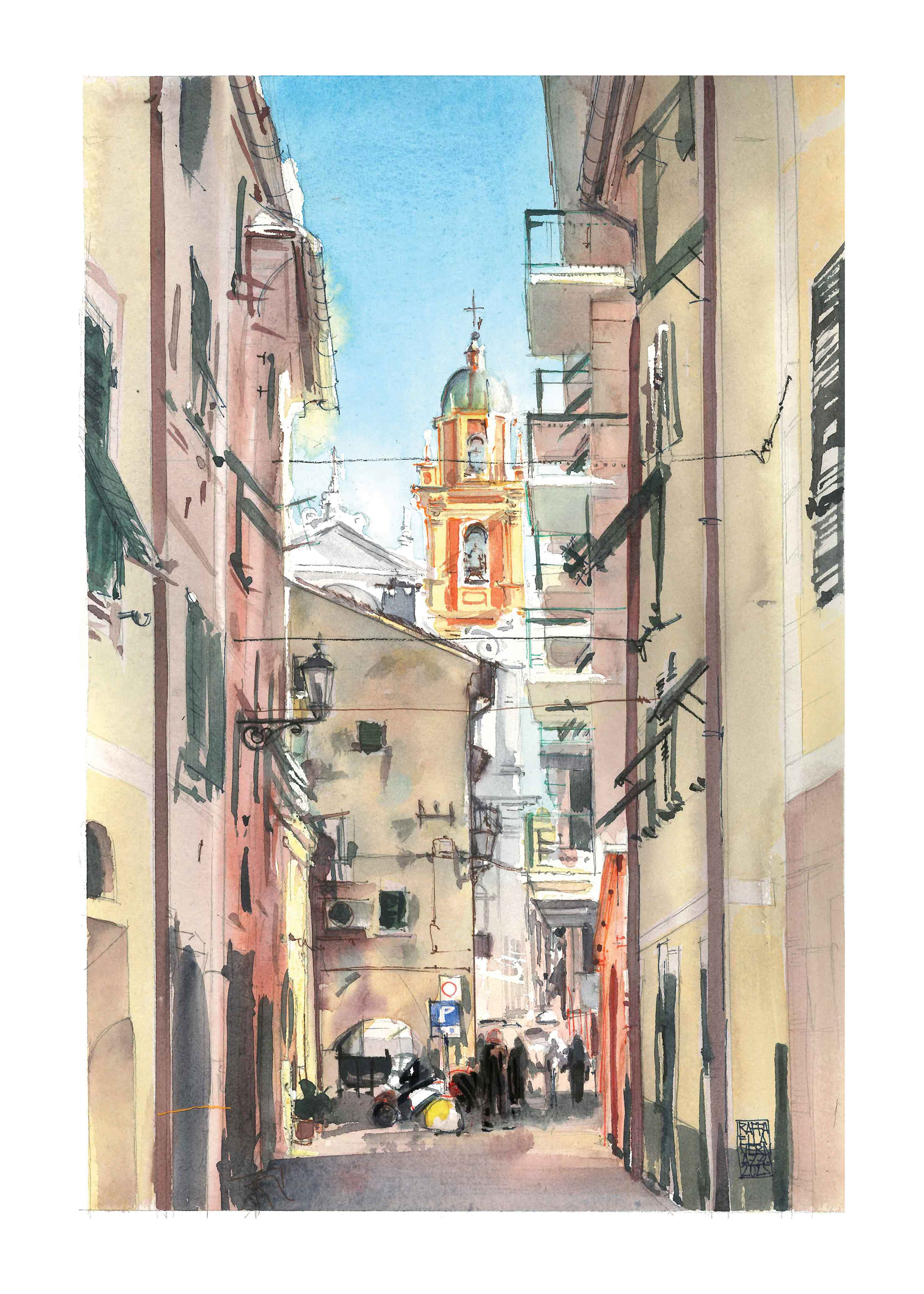 Chiavari, Via Rupinaro (21x30, Acquarello su carta, 2025)