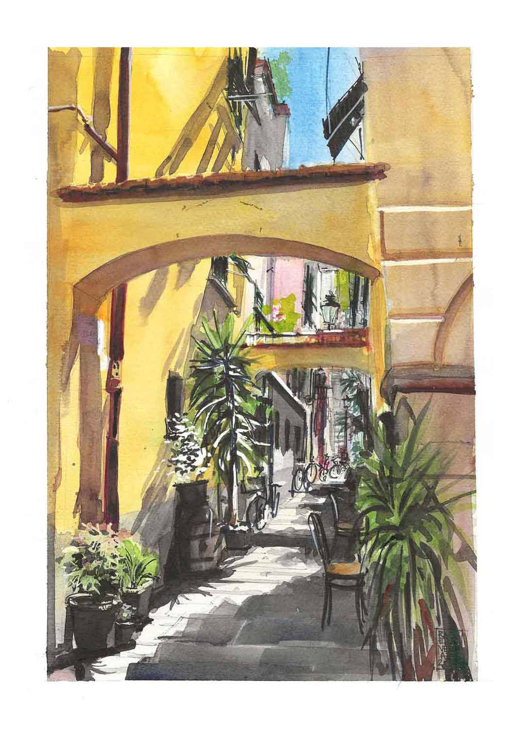 Chiavari, via Bighetti da Via Bighetti (21x30 cm, acquarello su carta, 2025)