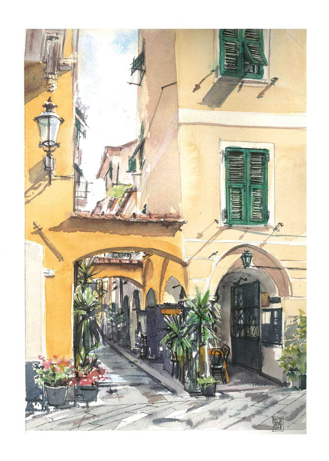 Chiavari, via Bighetti da Via delle Vechie Mura, (21x30 cm, acquarello su carta, 2025)