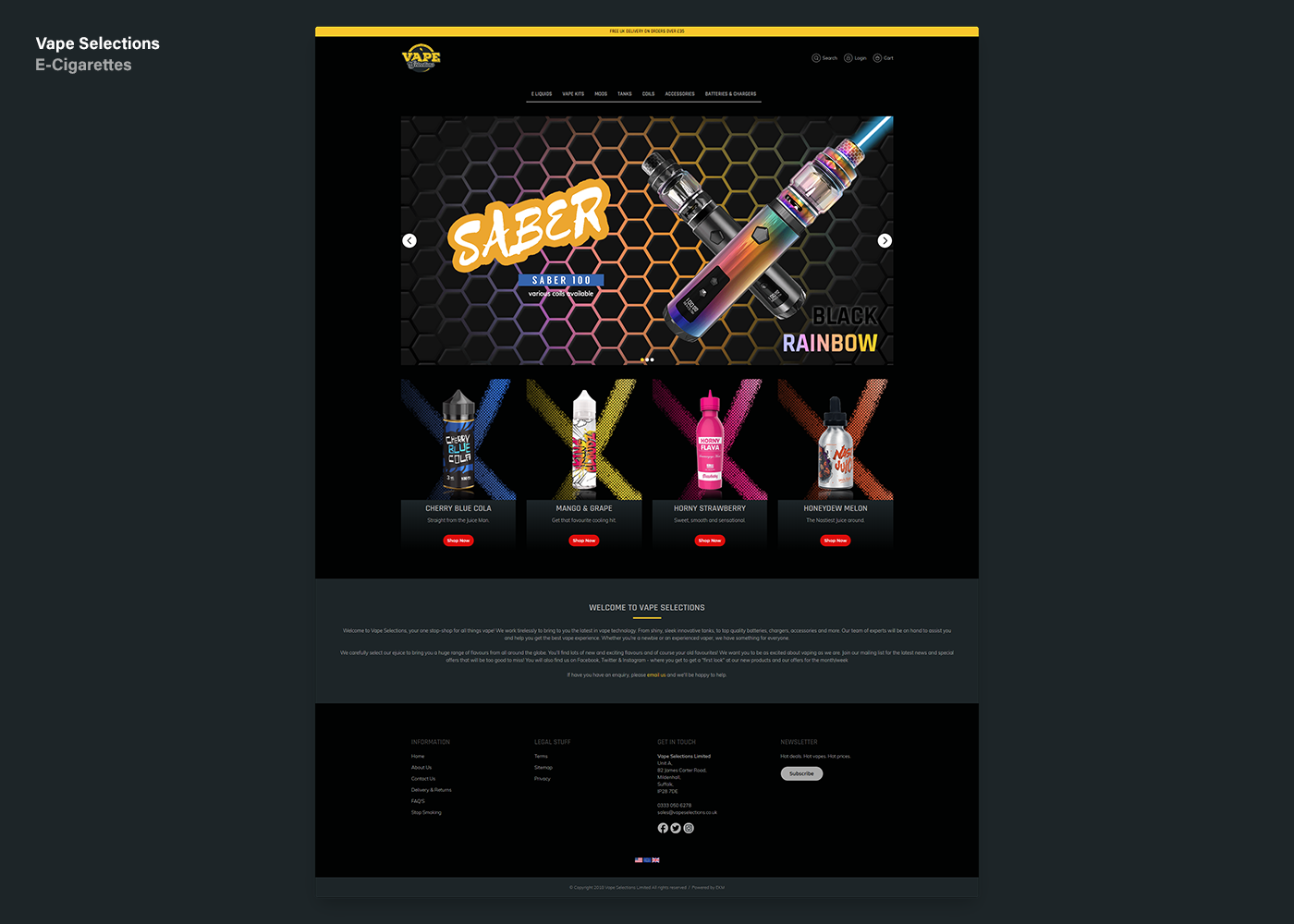 Screenshot of Vape Selections website designed by Adam Maulvi
