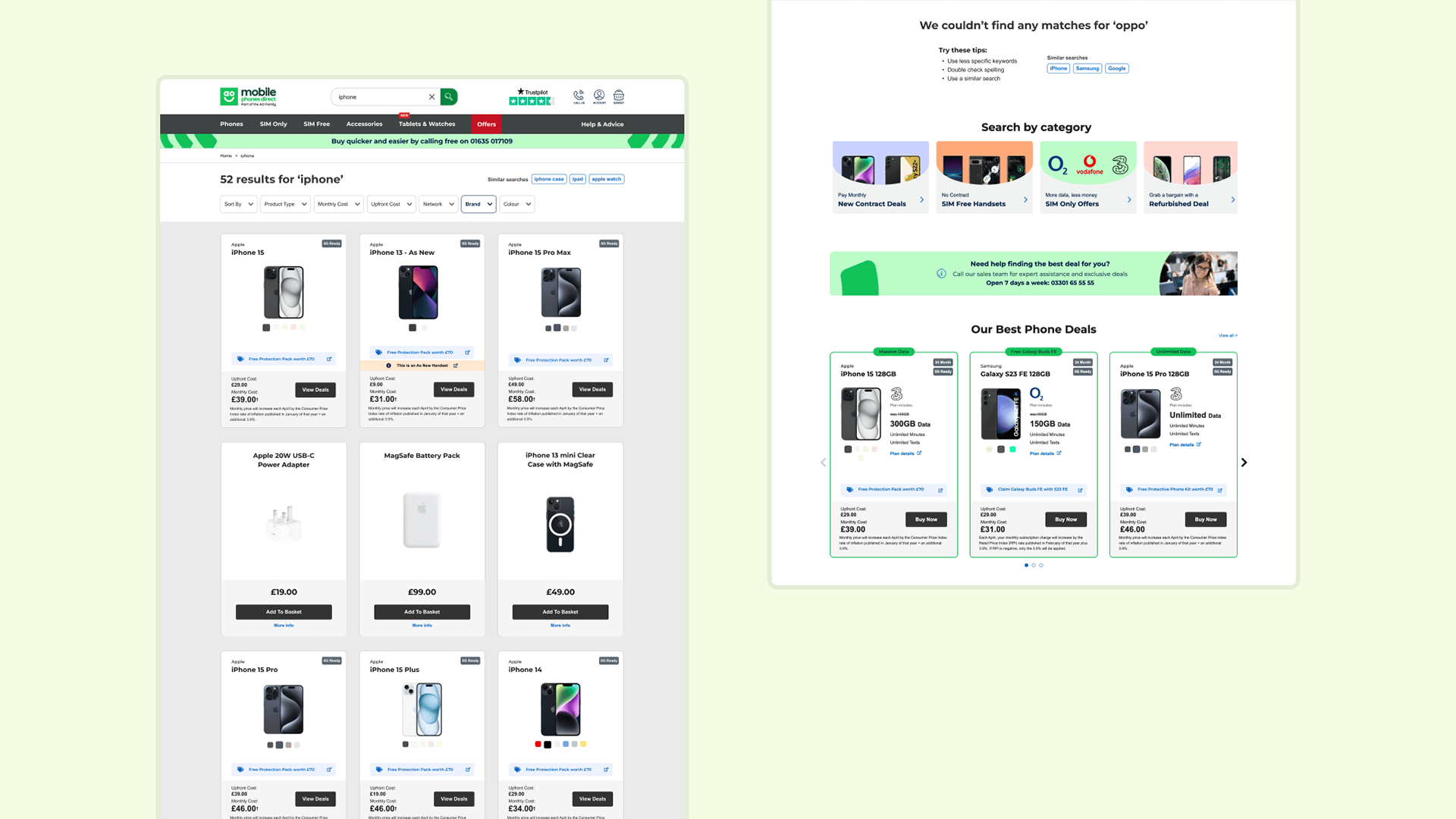 AO Mobile Phones Direct Search Experience UI Design Thumbnail