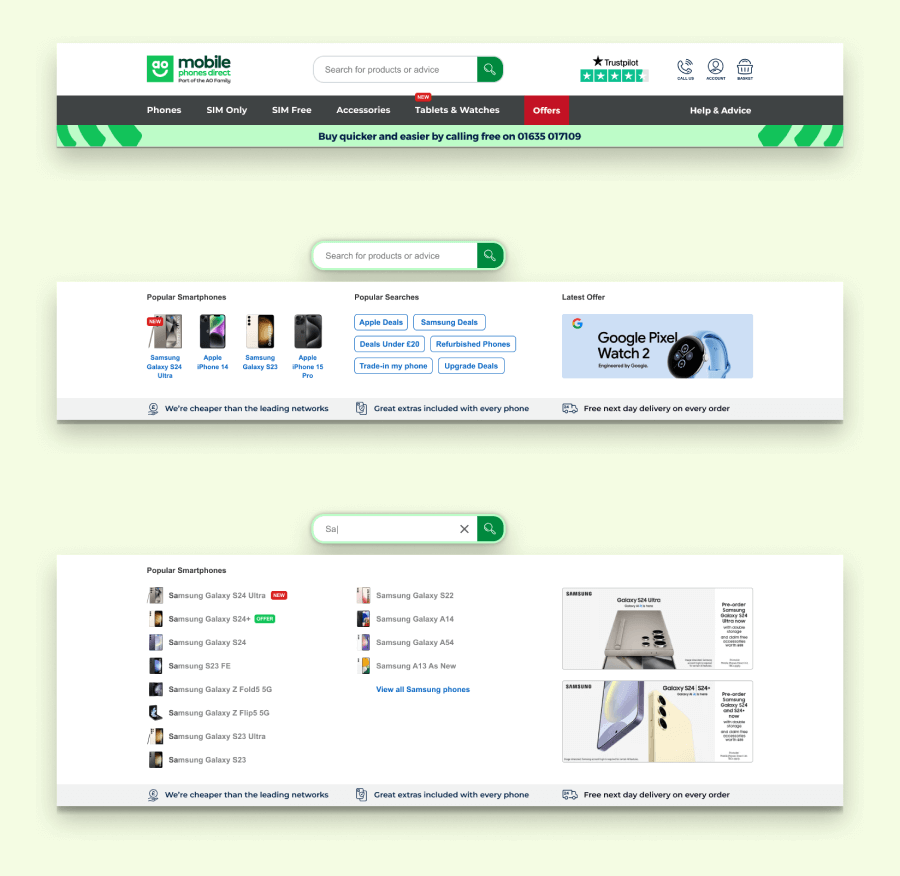 AO Mobile Phones Direct - New header search