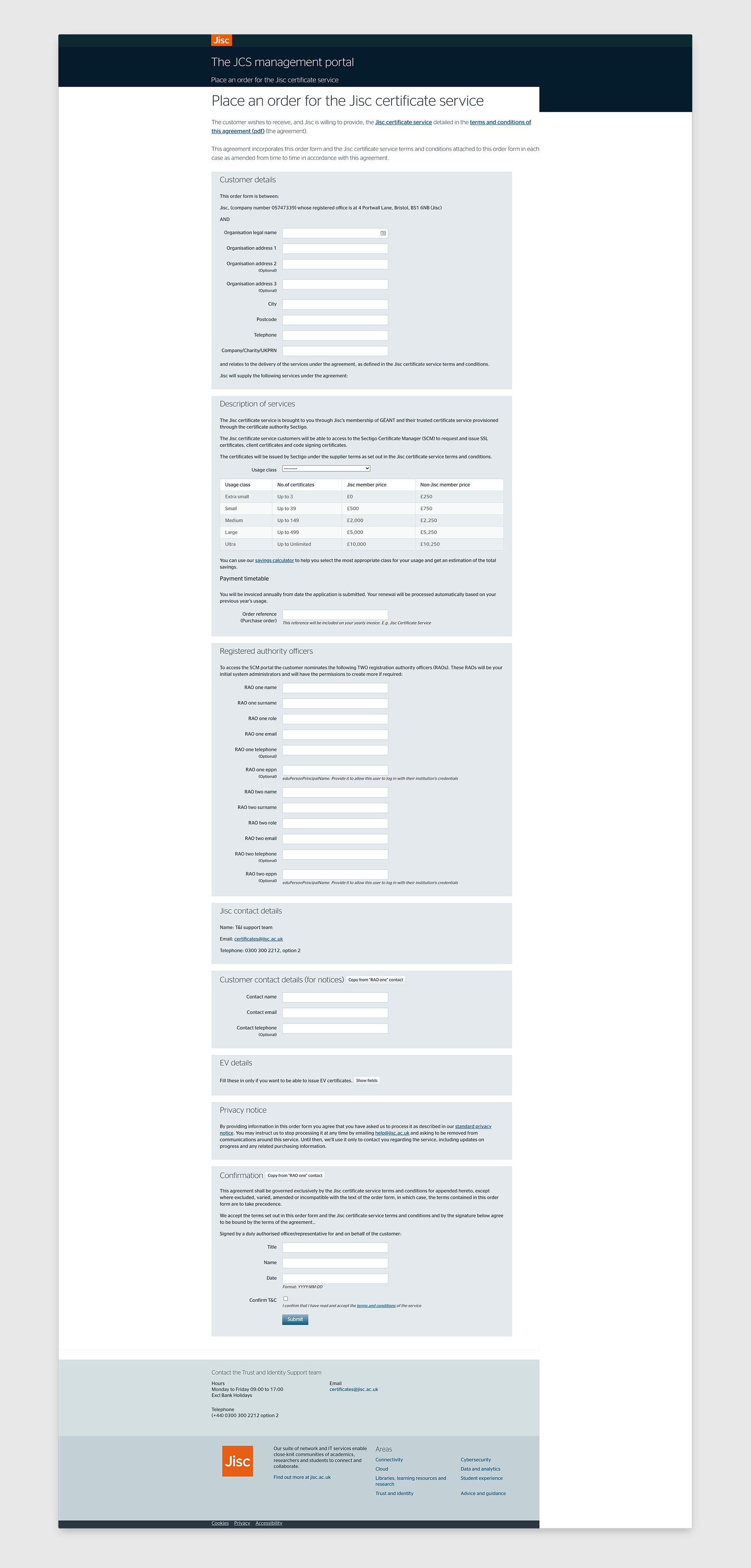 Image of the old JCS management portal website