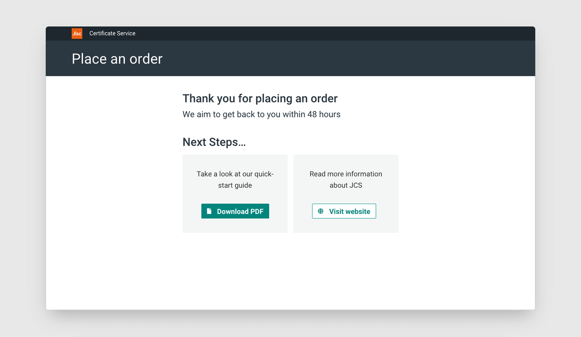 mockup of thank you page