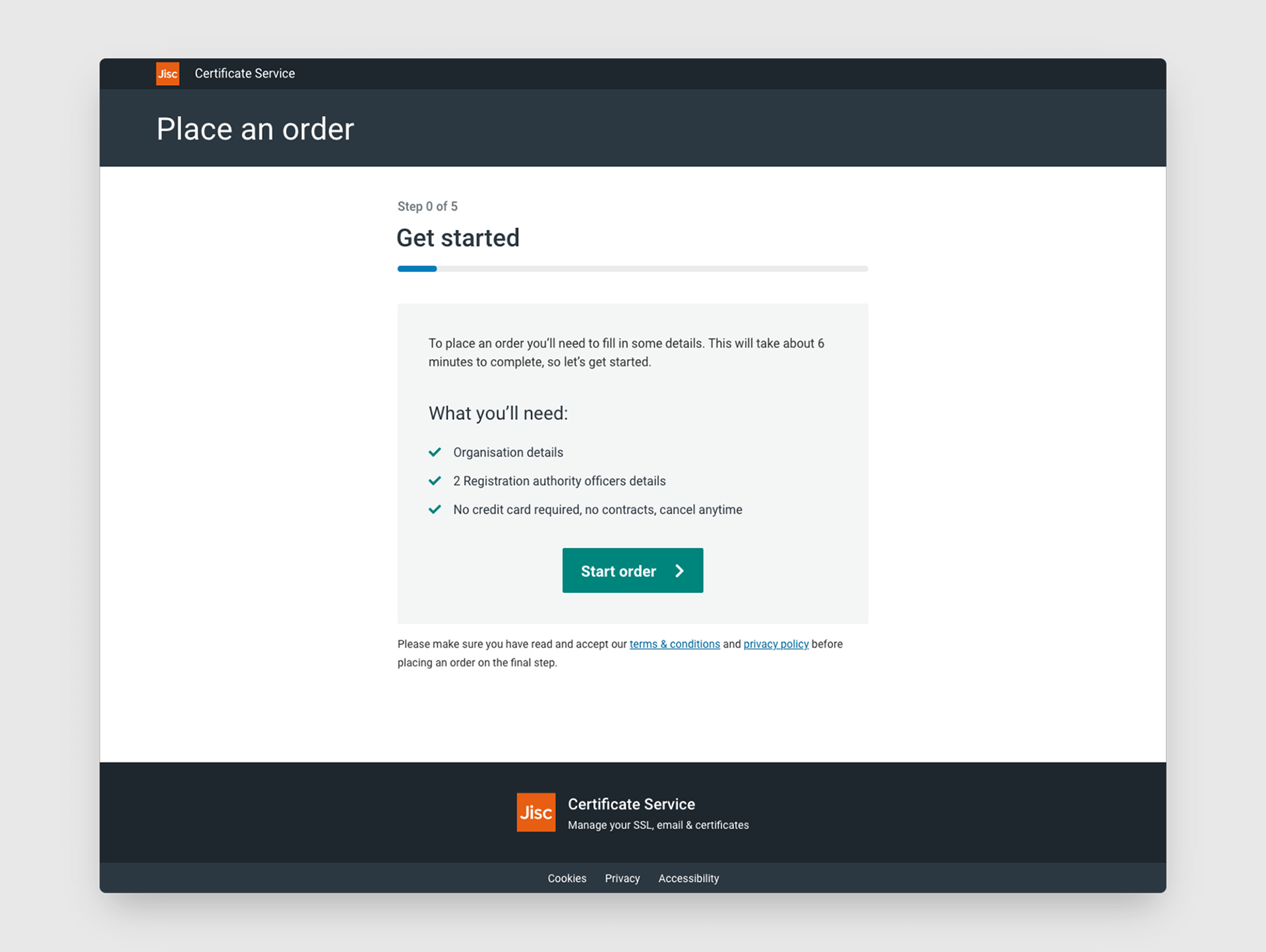 Mockup of get started page