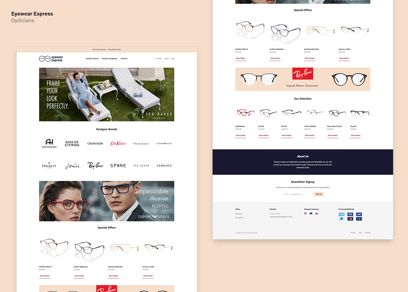 Screenshot of Eyewear Express website designed by Adam Maulvi