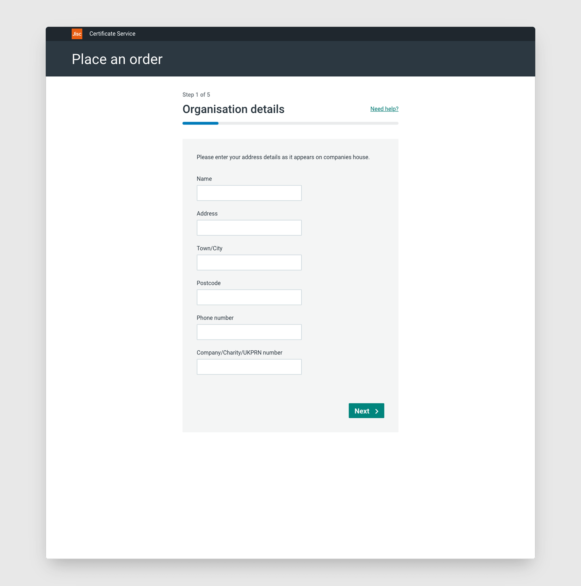 mockup of organisation details