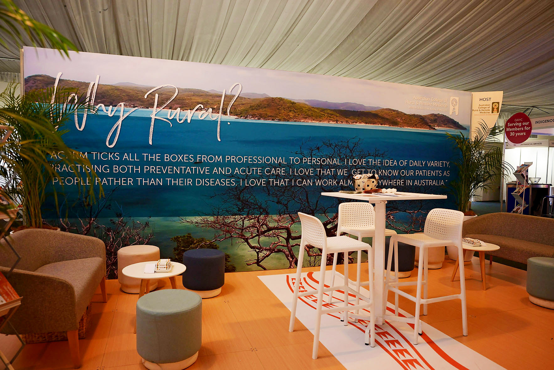 RMA19 Back Panel | ACRRM | As part of the decor for the annual RMA conference that ACRRM co-hosts with RDAA, I designed a 6x2m back panel for the lounge area.