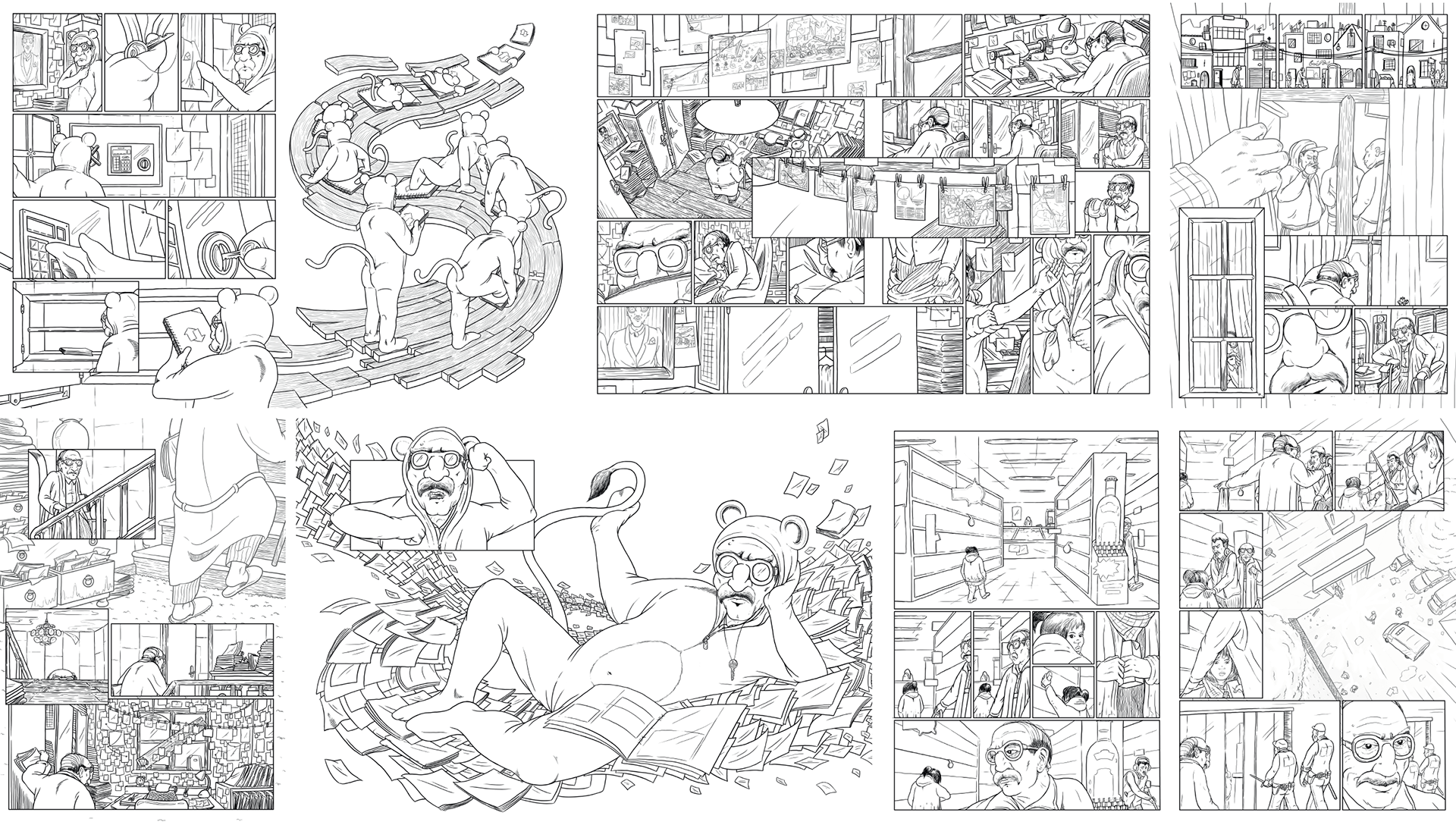 Uncoloured comic pages