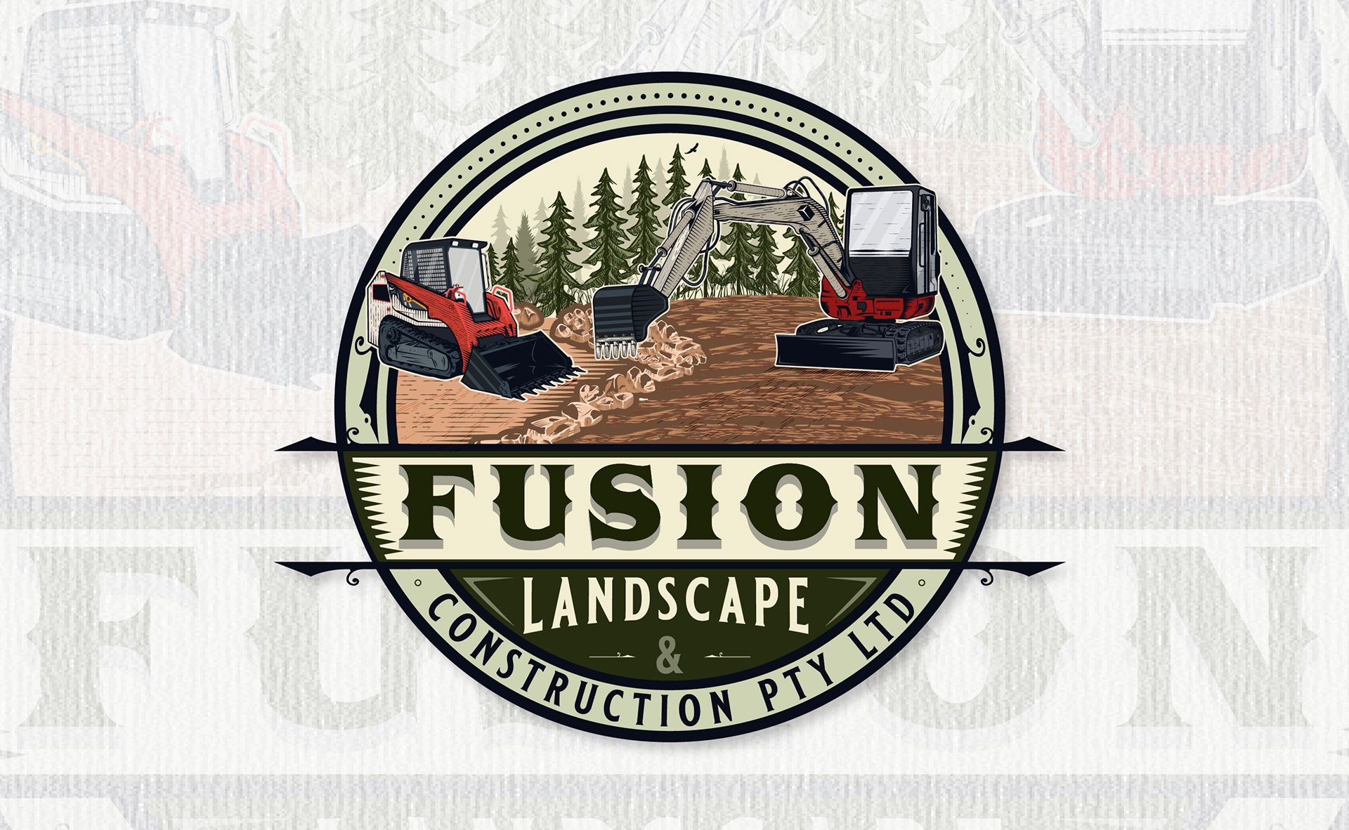 Vintage Hand Drawn unique Landscaping and Construction logo with loader