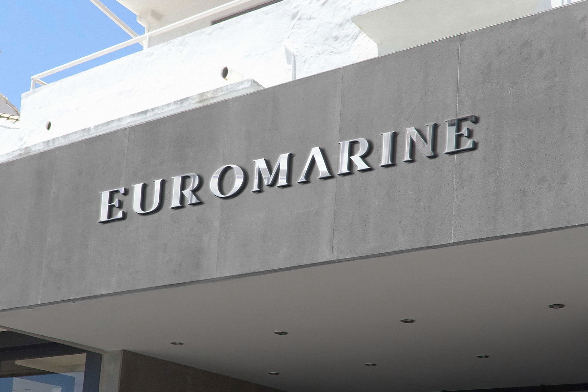 Euromarine logo mock up on the side of the building