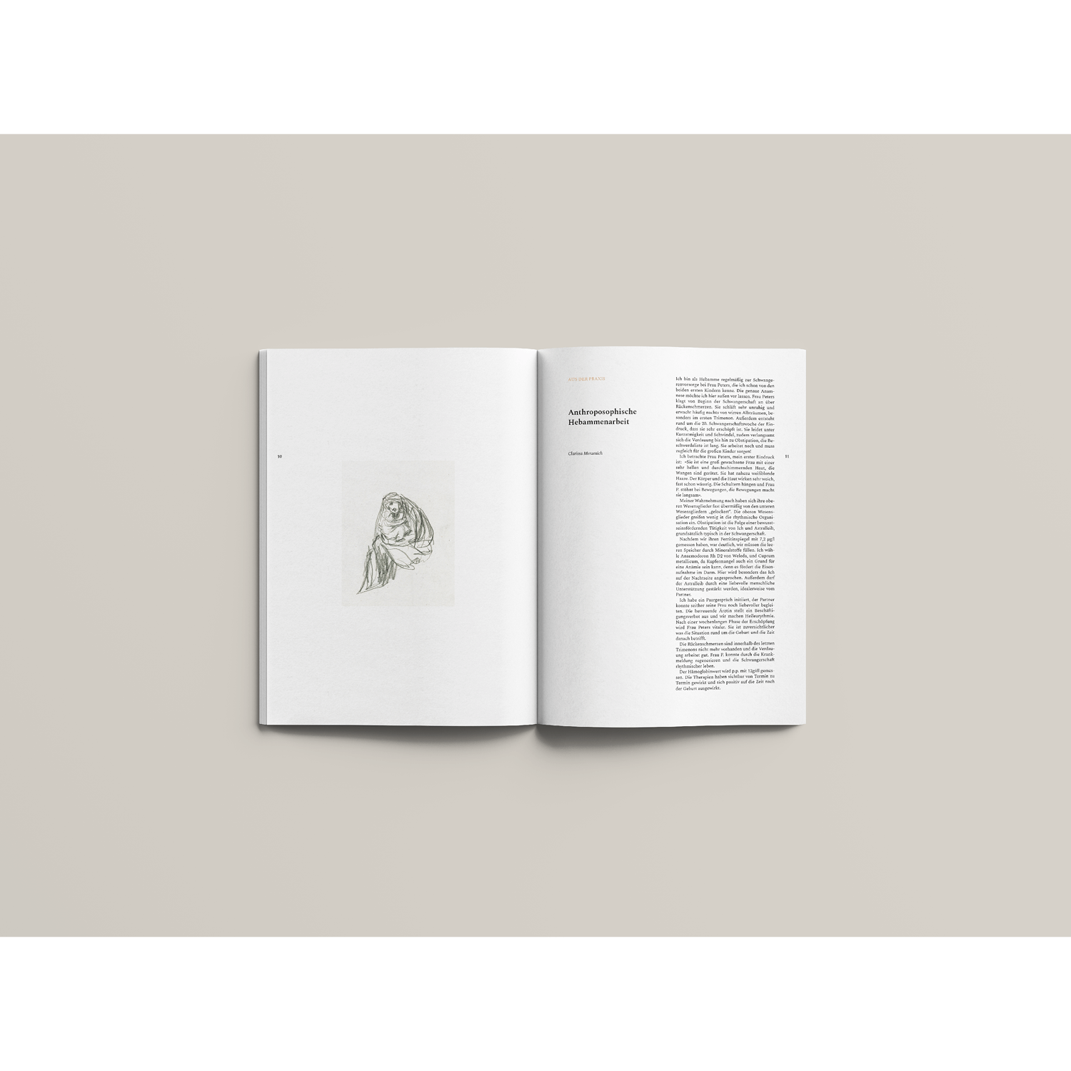 A spread of a magazine for a midwives' association