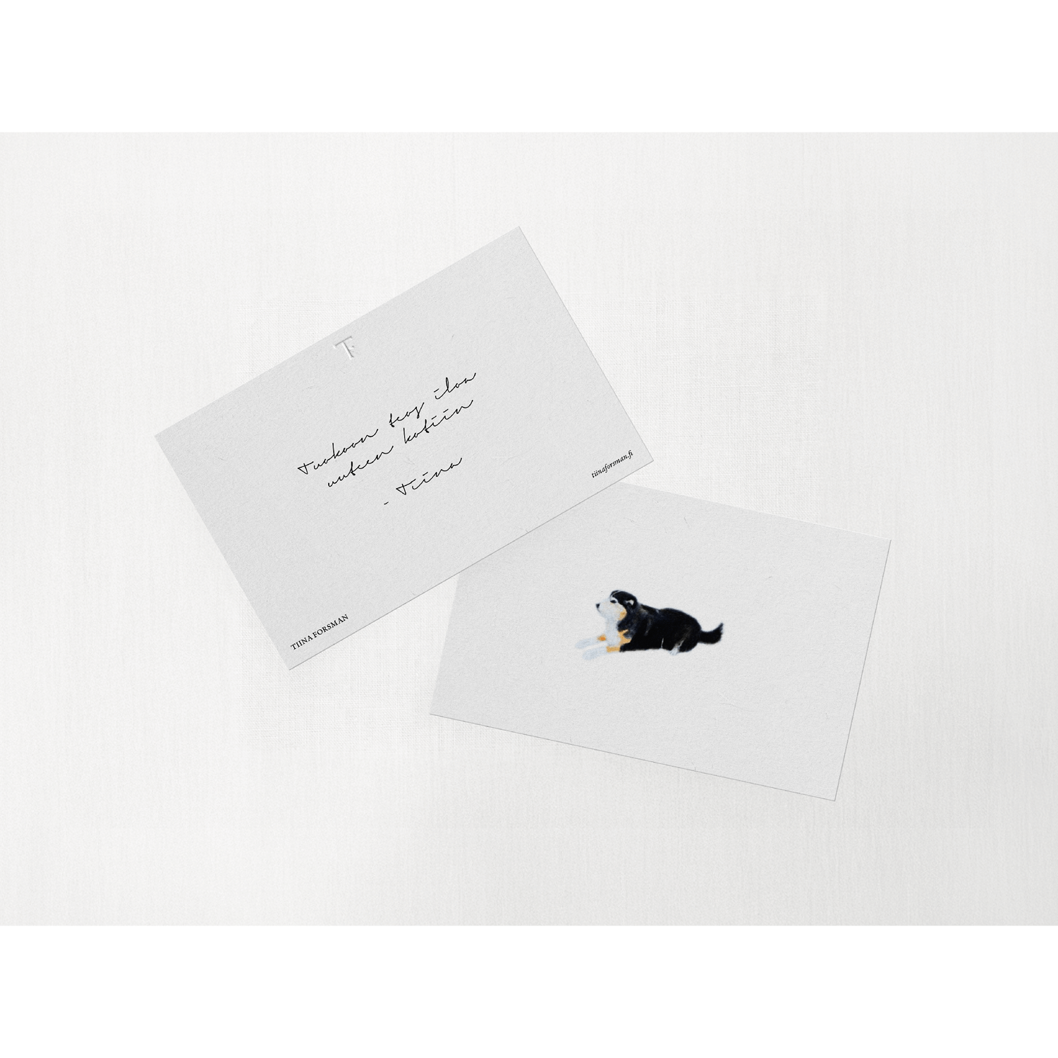 A handwritten note on branded stationery with a painting on the back for a visual artist