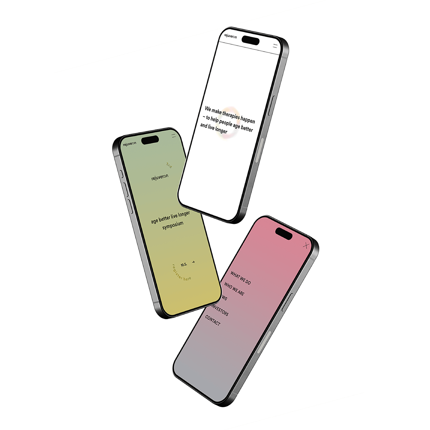 Mobile phones showing a website for a biotech startup