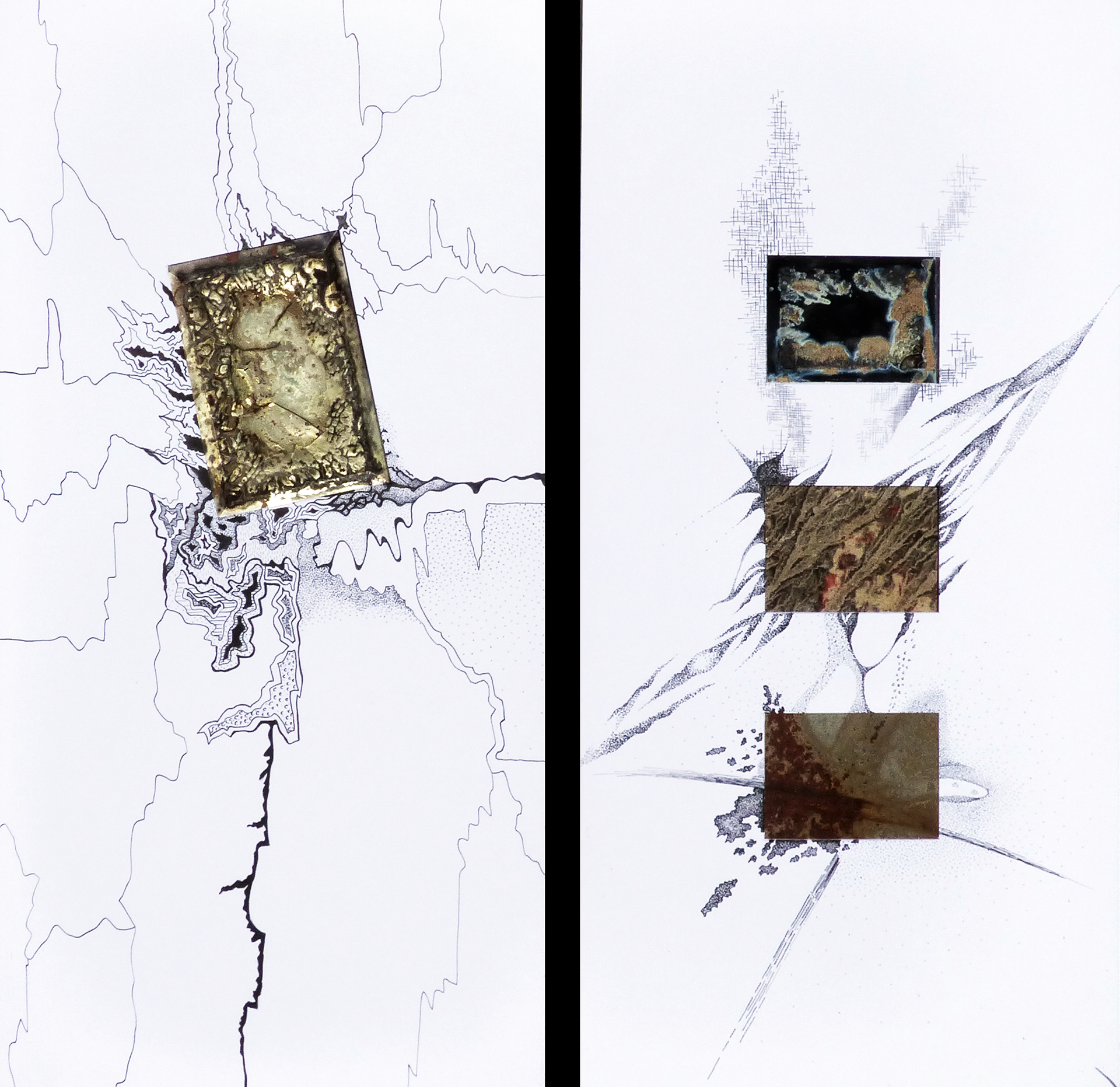 Graphisme autour de vieux miroirs - encre
