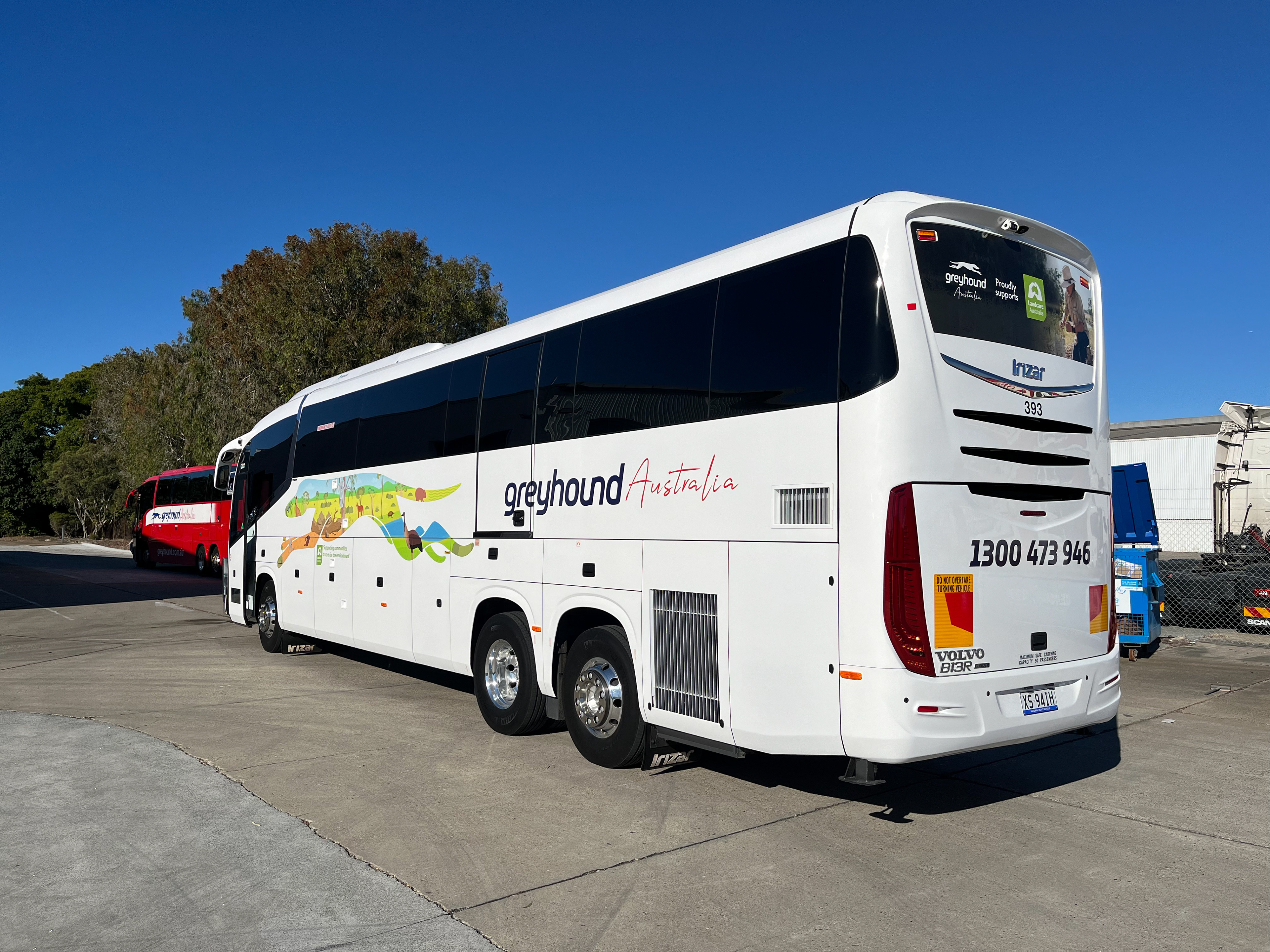 Back-left coach image of bushland themed livery