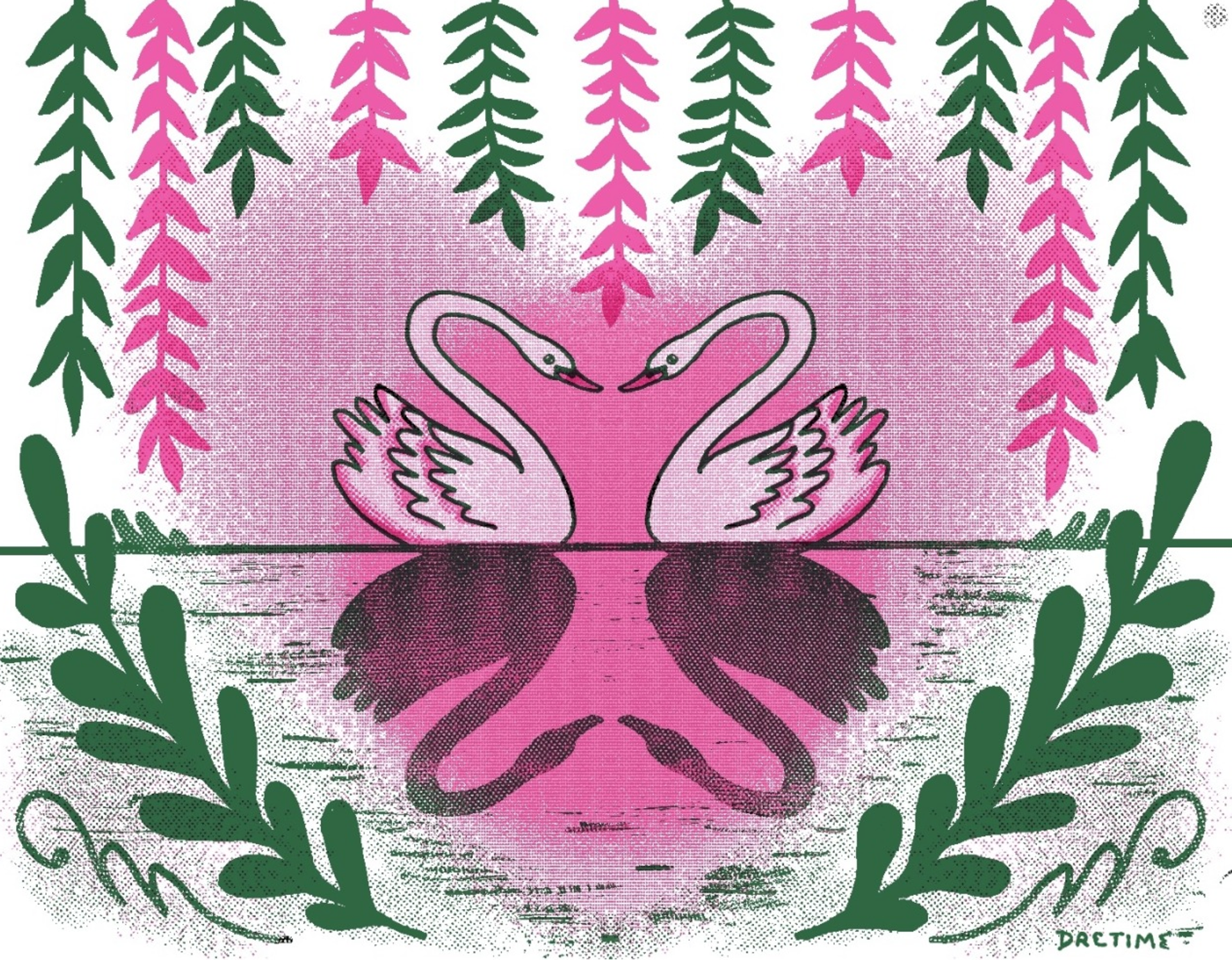 Swans in Love Risograph Print 2022