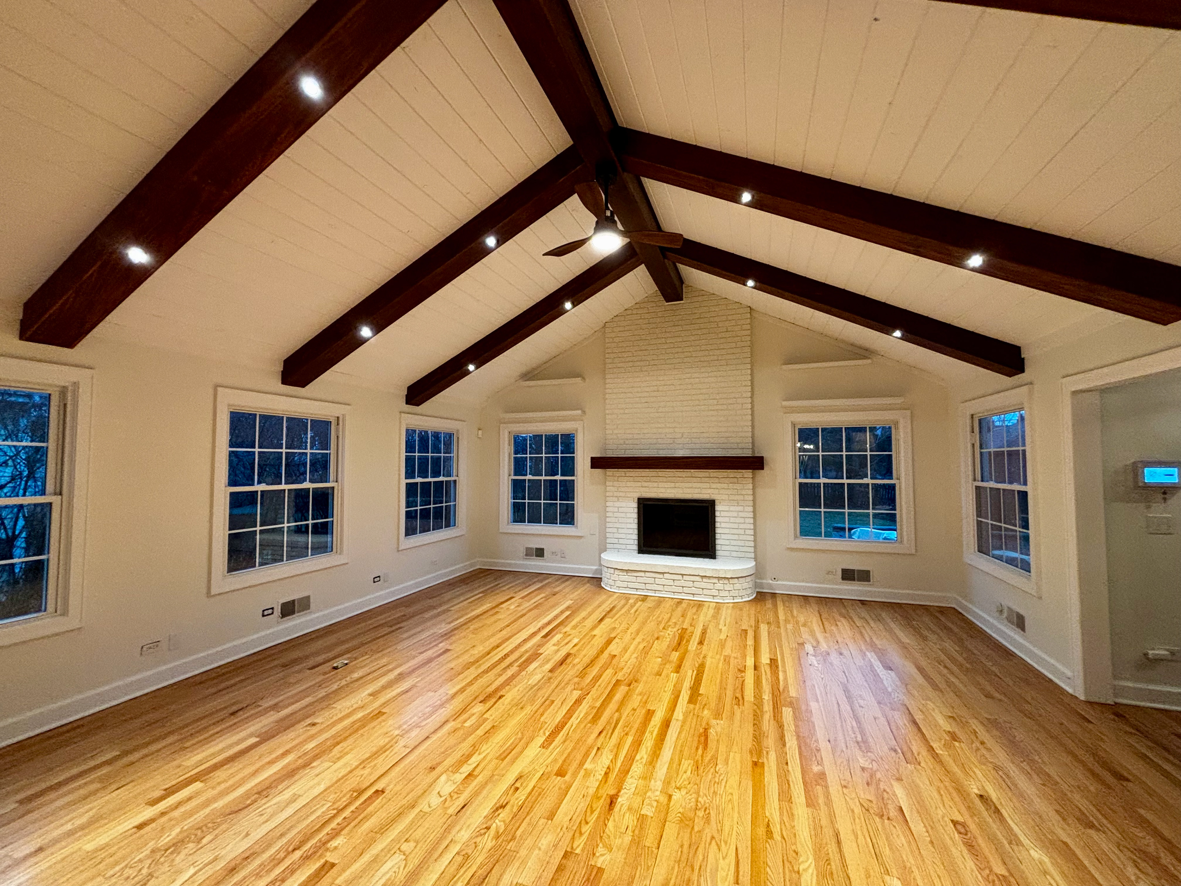 Glen Ellyn - Ceiling Beams, Paneling, Lights & Mantle