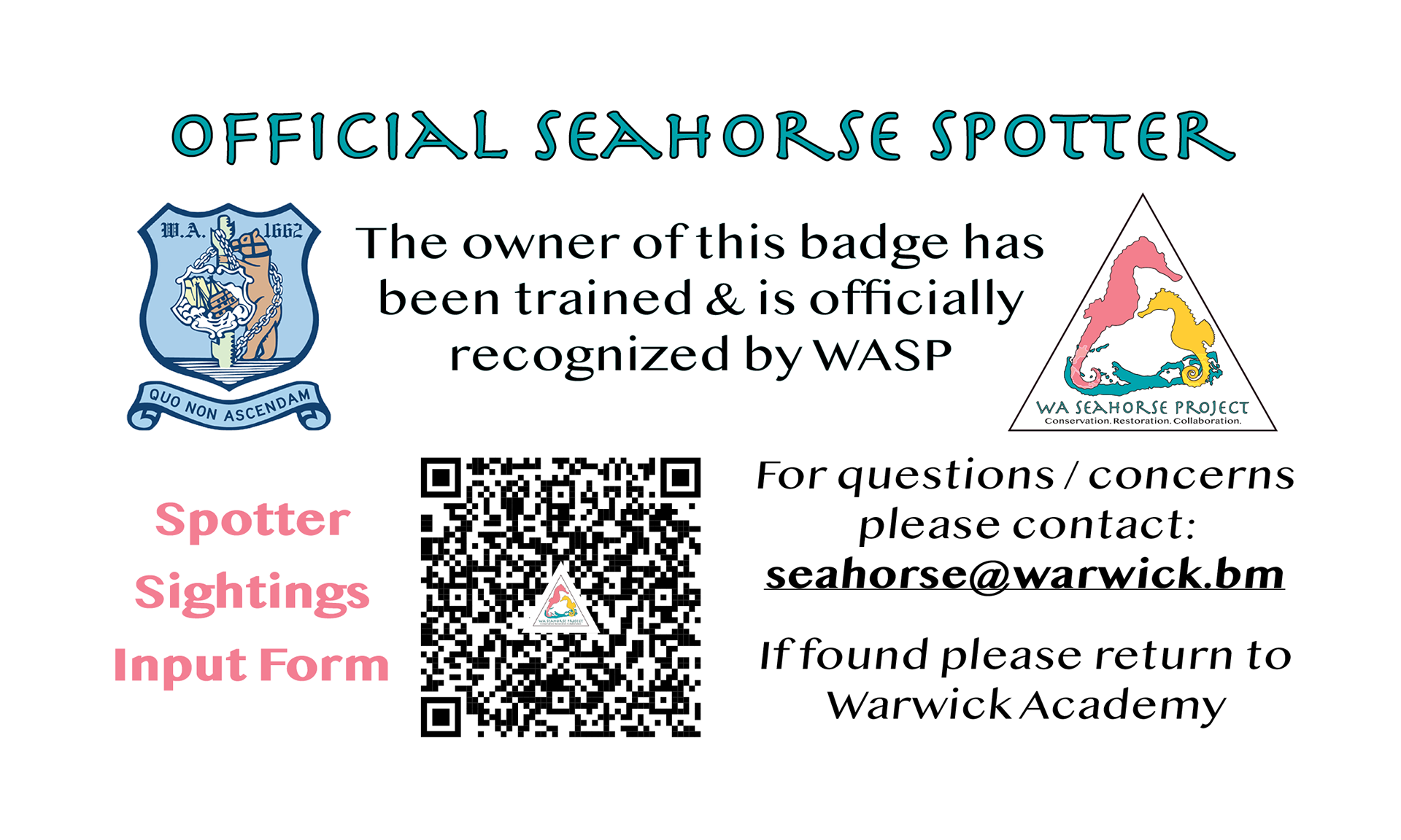 WASP Seahorse Spotters ID Card - Back Side