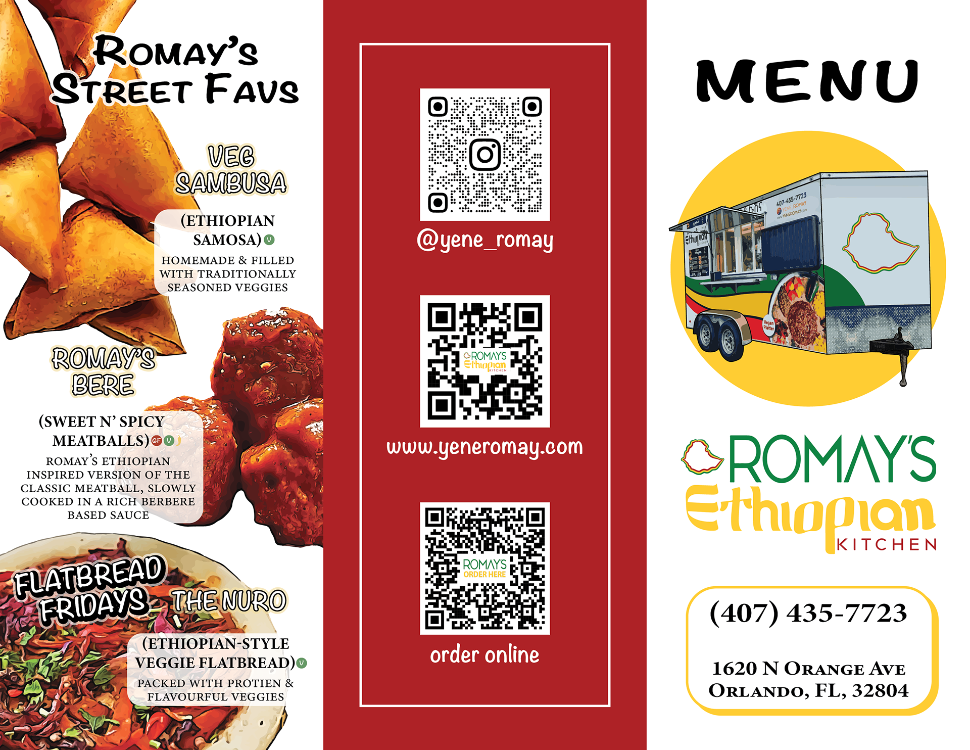 Local Food Truck Trifold To Go Menu - Front Side
