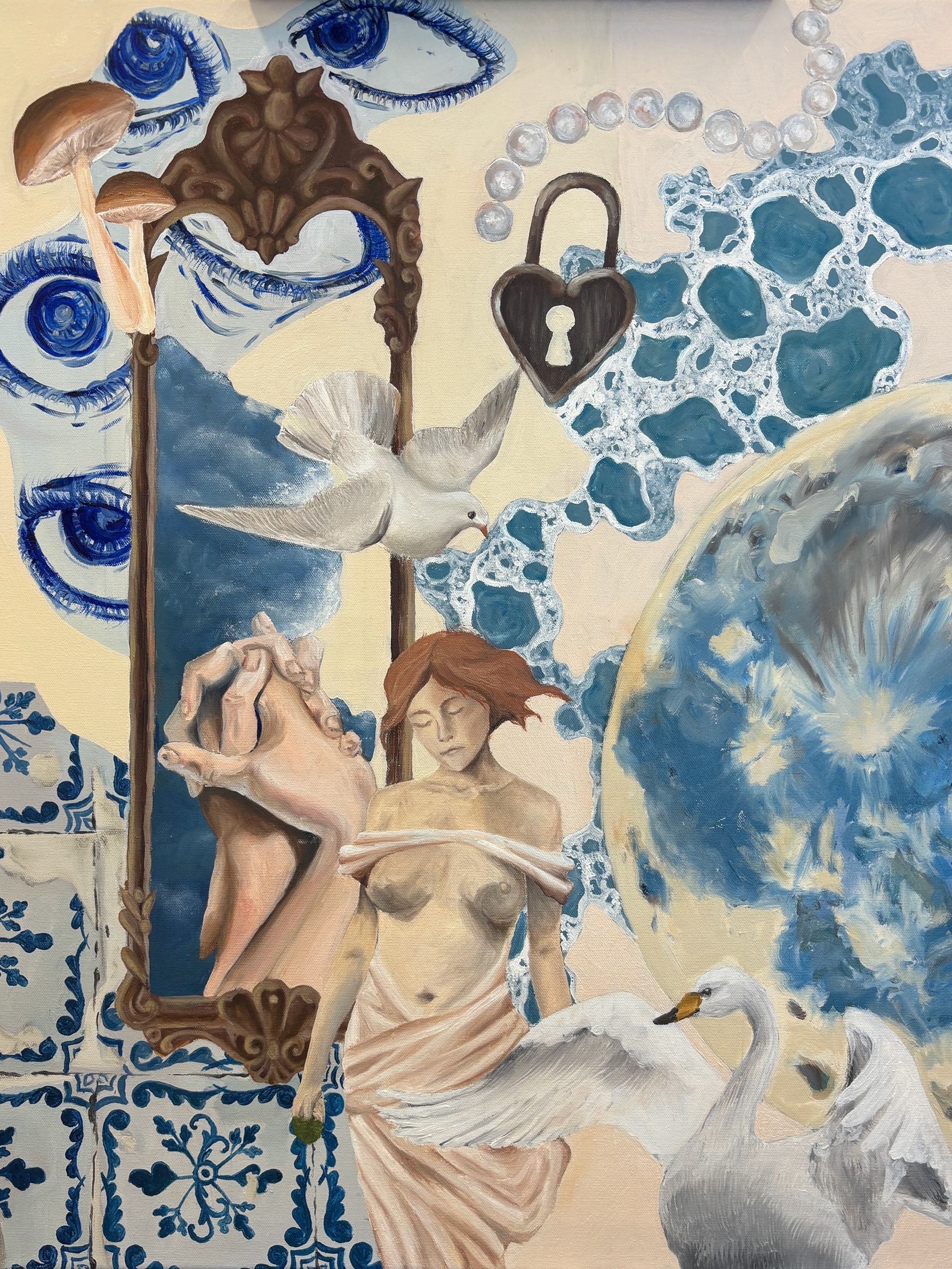 "Leda and the Swan", Oil on canvas, 24"x36", April 2024