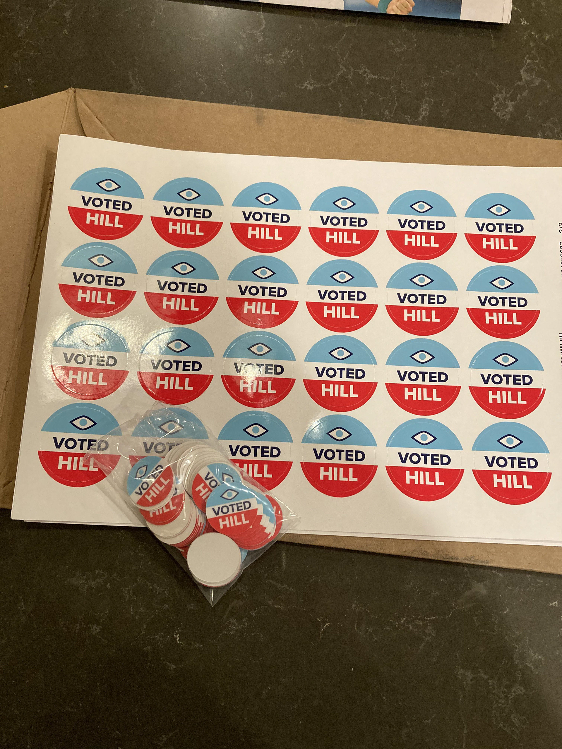 I Voted Hill stickers for Election Day