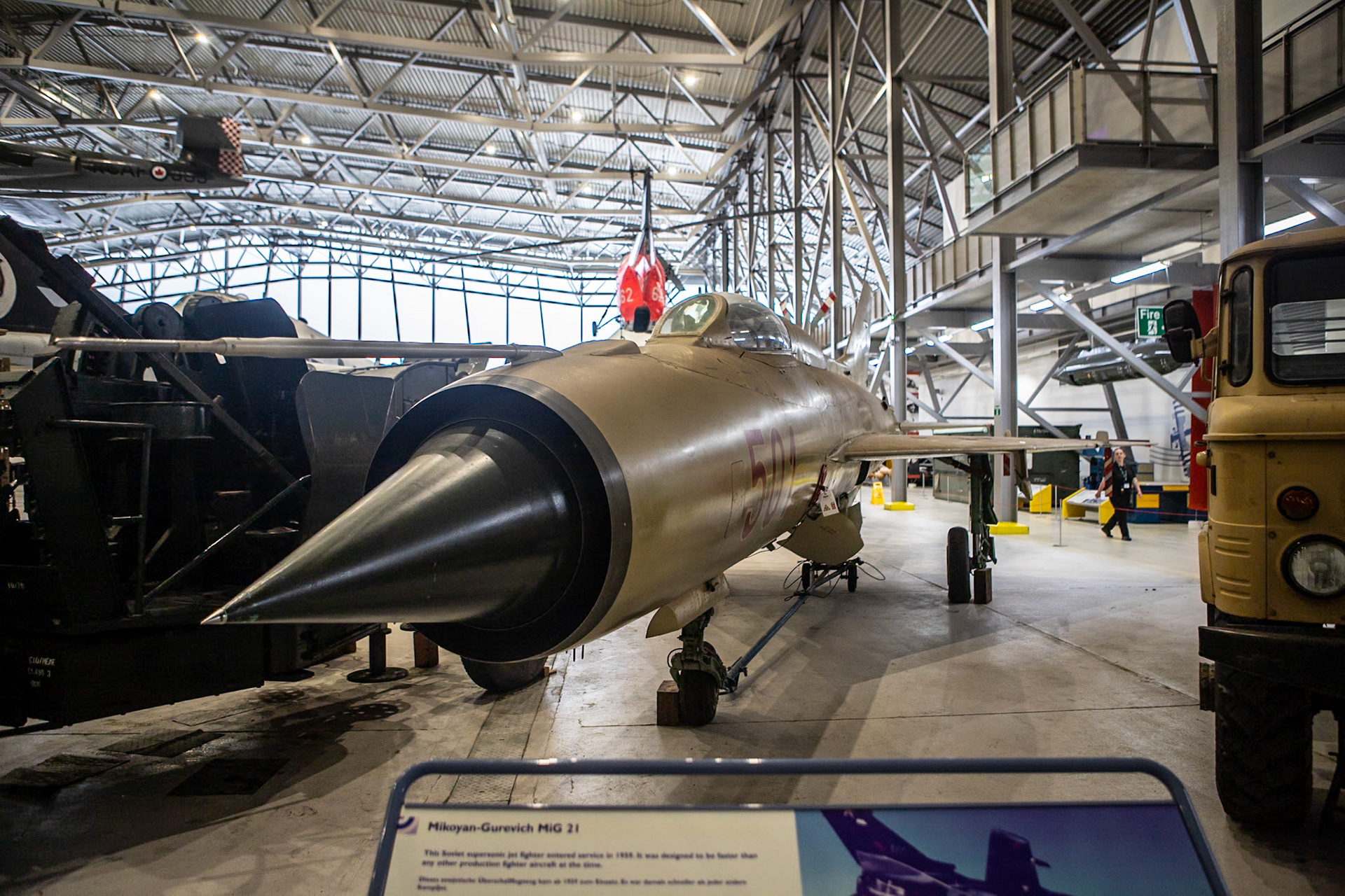 The Mikoyan-Gurevich MiG-21 (Russian: Микоян и Гуревич МиГ-21; NATO reporting name: Fishbed) is a supersonic jet fighter and interceptor aircraft, designed by the Mikoyan-Gurevich Design Bureau in the Soviet Union.