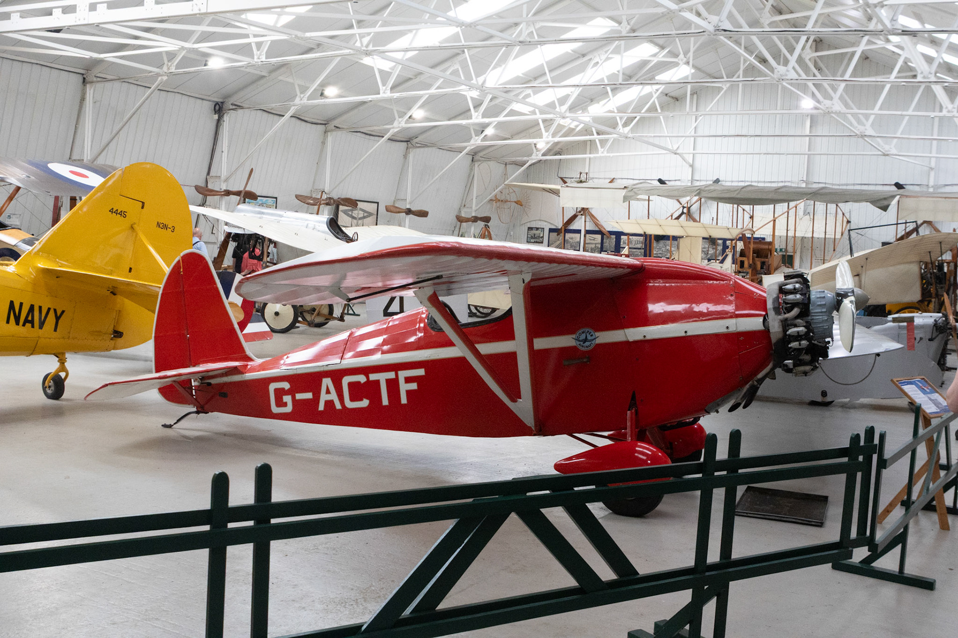 The Comper Aircraft Company was established in 1929, by former Flight Lieutenant Nicholas Comper, to produce aircraft of his own design.The Swift has a wooden airframe with a combination of plywood and fabric covering. The strut braced wings are mounted on top of the fuselage and the cockpit is positioned behind the wing trailing edge to provide an excellent downward view for the pilot.