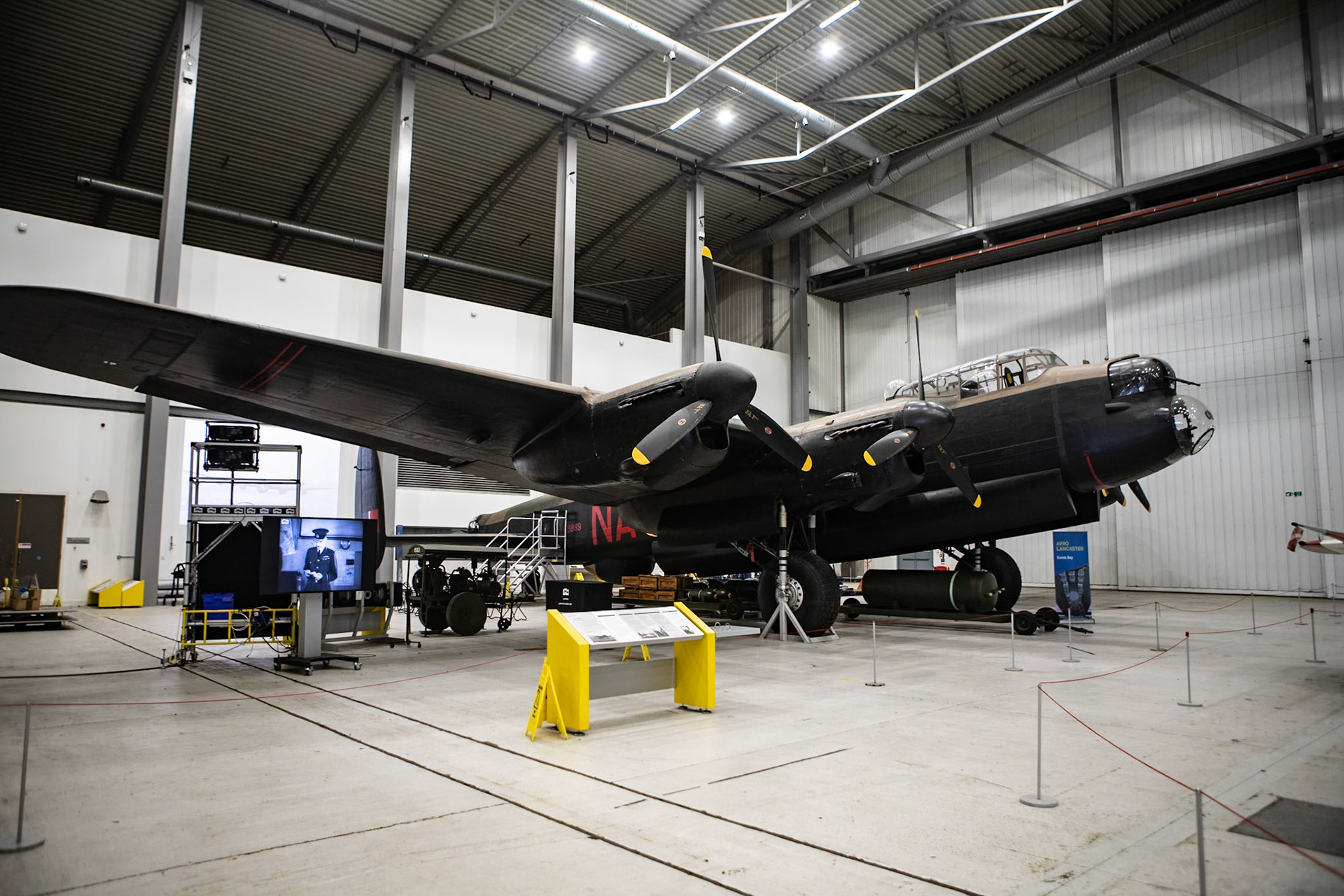 The Avro Lancaster, commonly known as the Lancaster Bomber, is a British Second World War heavy bomber. It was designed and manufactured by Avro as a contemporary of the Handley Page Halifax, both bombers having been developed to the same specification, as well as the Short Stirling, all three aircraft being four-engine heavy bombers adopted by the Royal Air Force (RAF) during the same era.