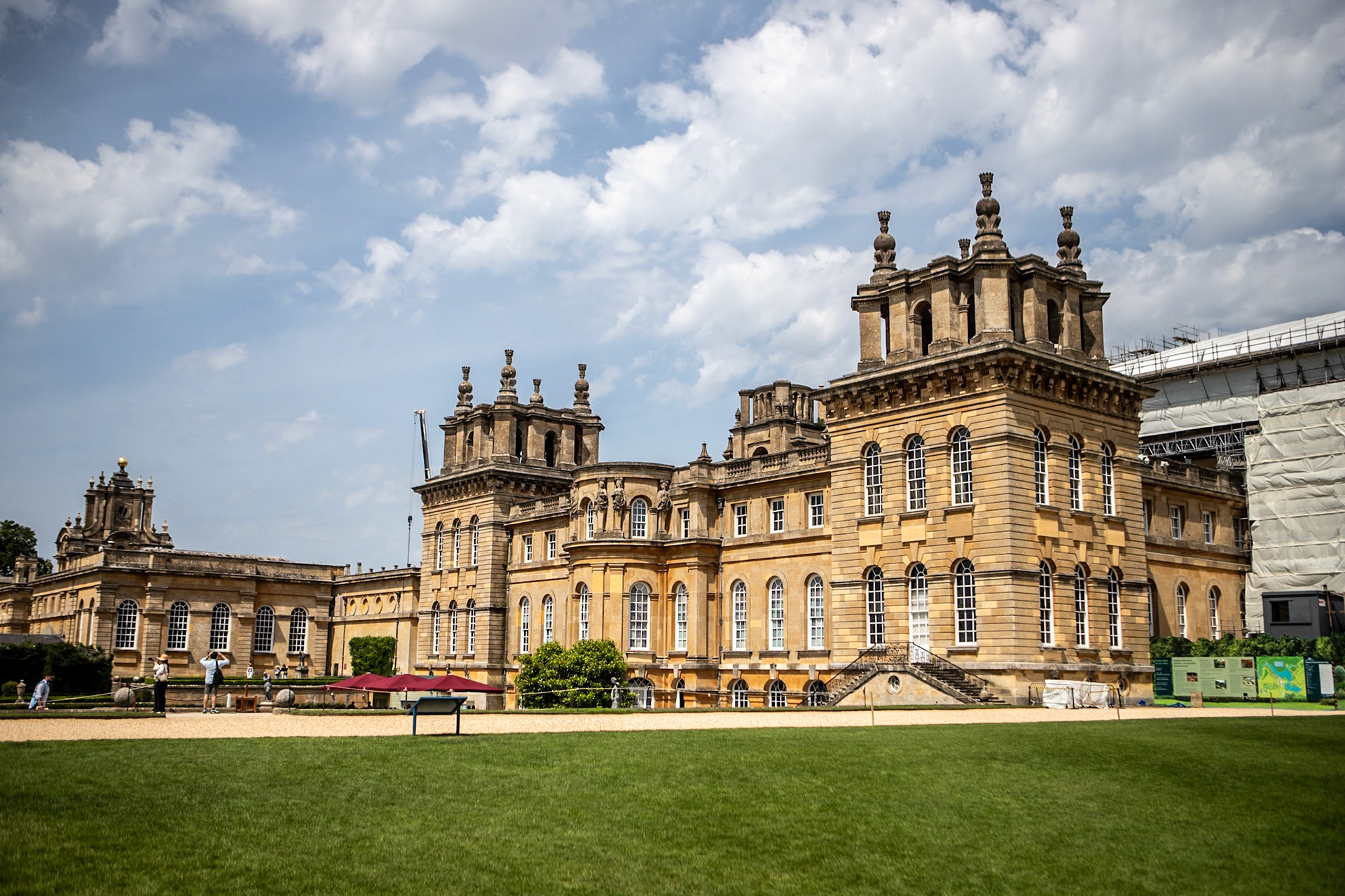 Blenheim Palace is a country house in Woodstock, Oxfordshire, England. It is the seat of the Dukes of Marlborough, and the birthplace of Sir Winston Churchill. Originally called Blenheim Castle, it has been known as Blenheim Palace since the 19th century. One of England's largest houses, it was built between 1705 and 1722, and was designated a UNESCO World Heritage Site in 1987