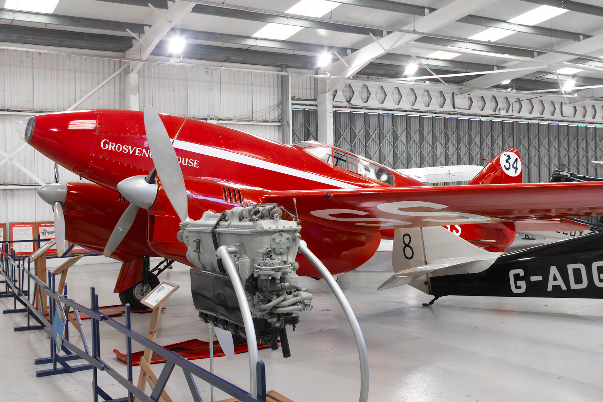 The de Havilland DH.88 Comet is a British two-seat, twin-engined aircraft built by the de Havilland Aircraft Company. It was developed specifically to participate in the 1934 England-Australia MacRobertson Air Race from the United Kingdom to Australia.Development of the Comet was seen as both a prestige project and an entry into the use of modern techniques. It was designed to meet the specific requirements of the race. It was the first British aircraft to incorporate in one airframe all the elements of the modern high speed aircraft - stressed-skin construction, cantilever monoplane flying surfaces, retractable undercarriage, landing flaps, variable-pitch propellers and an enclosed cockpit.Three Comets were produced for the race, all for private owners, at the discounted price of £5,000 per aircraft. The aircraft had a rapid development process, performing its maiden flight only six weeks before the race. Comet G-ACSS Grosvenor House eventually won the race. Another two Comets were built after the race. Comets established many aviation records, both during the race and afterwards, and also took part in further races. Three were bought and evaluated by national governments, typically as mail planes. Two Comets, G-ACSS and G-ACSP, survived while a number of full-scale replicas have also been constructed.
