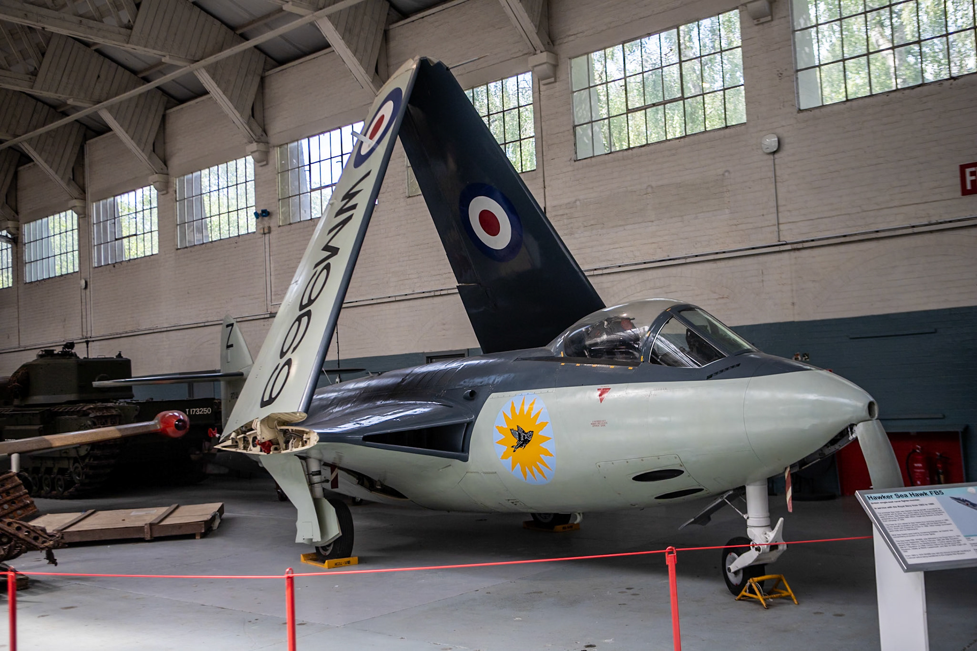 The Hawker Sea Hawk is a British single-seat jet day fighter formerly of the Fleet Air Arm (FAA), the air branch of the Royal Navy (RN), built by Hawker Aircraft and its sister company, Armstrong Whitworth Aircraft. Although its design originated from earlier Hawker piston-engined fighters, the Sea Hawk was the company's first jet aircraft.