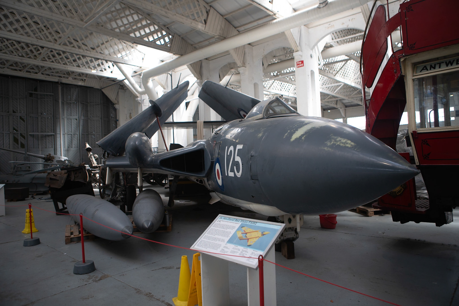 The de Havilland DH.110 Sea Vixen is a British twin-engine, twin boom-tailed, two-seat, carrier-based fleet air-defence fighter flown by the Fleet Air Arm of the Royal Navy from the 1950s to the early 1970s.