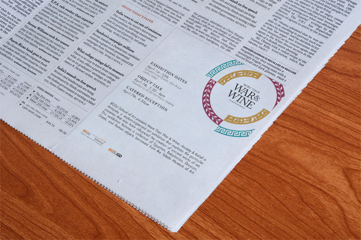 A print ad and classified marketing the dates & opening reception ran in the BGNews paper for the length of the exhibition