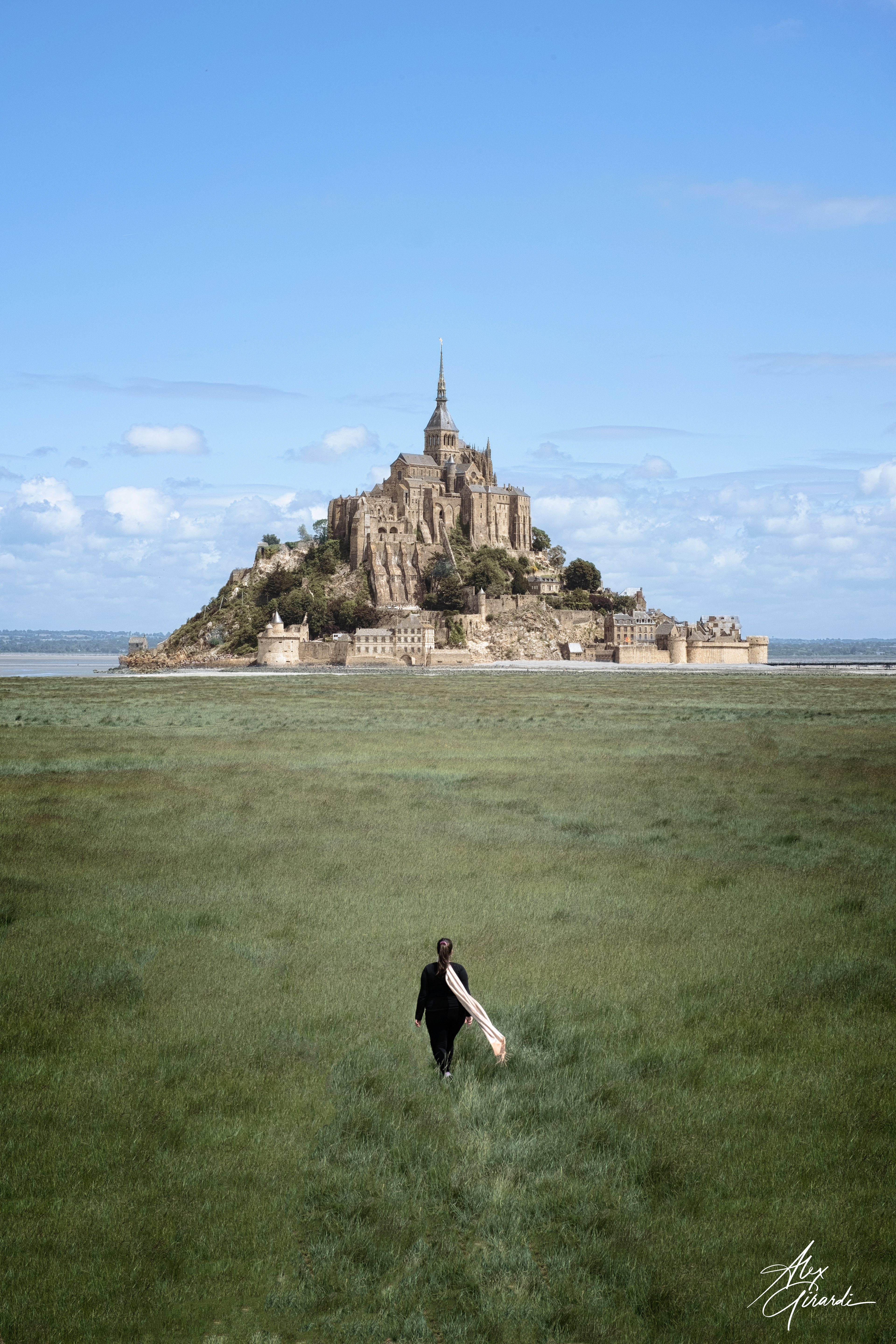 Walking towards Mont Saint-Michel, France