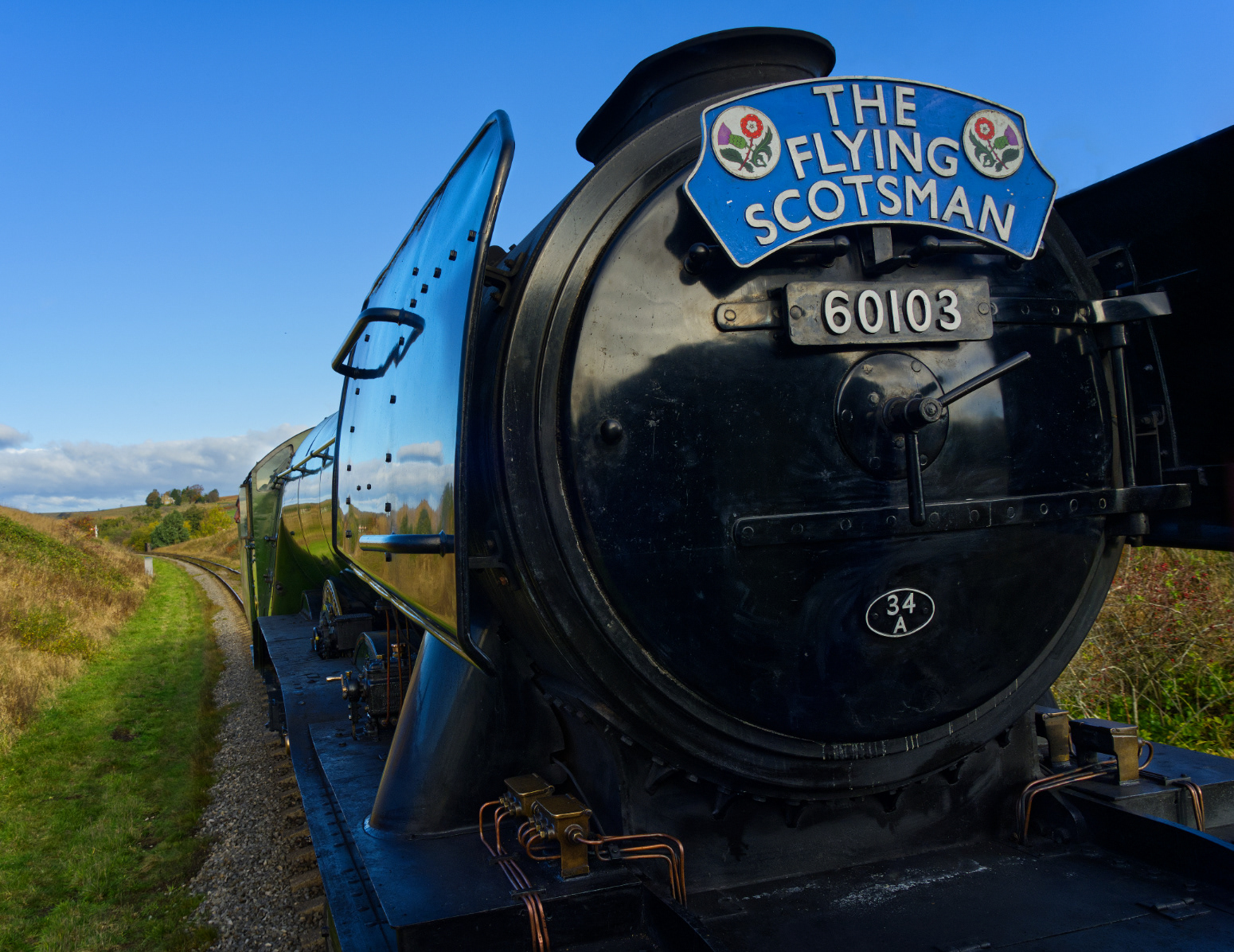 In front of the Flying Scotsman