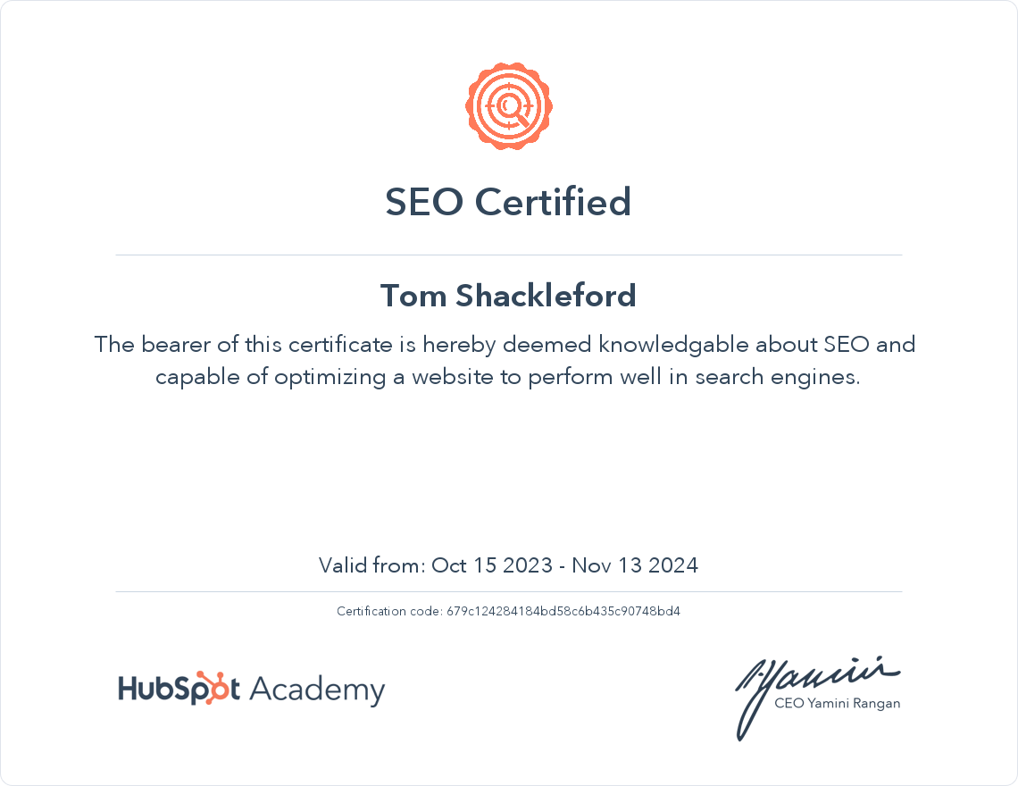 HubSpot SEO Certification