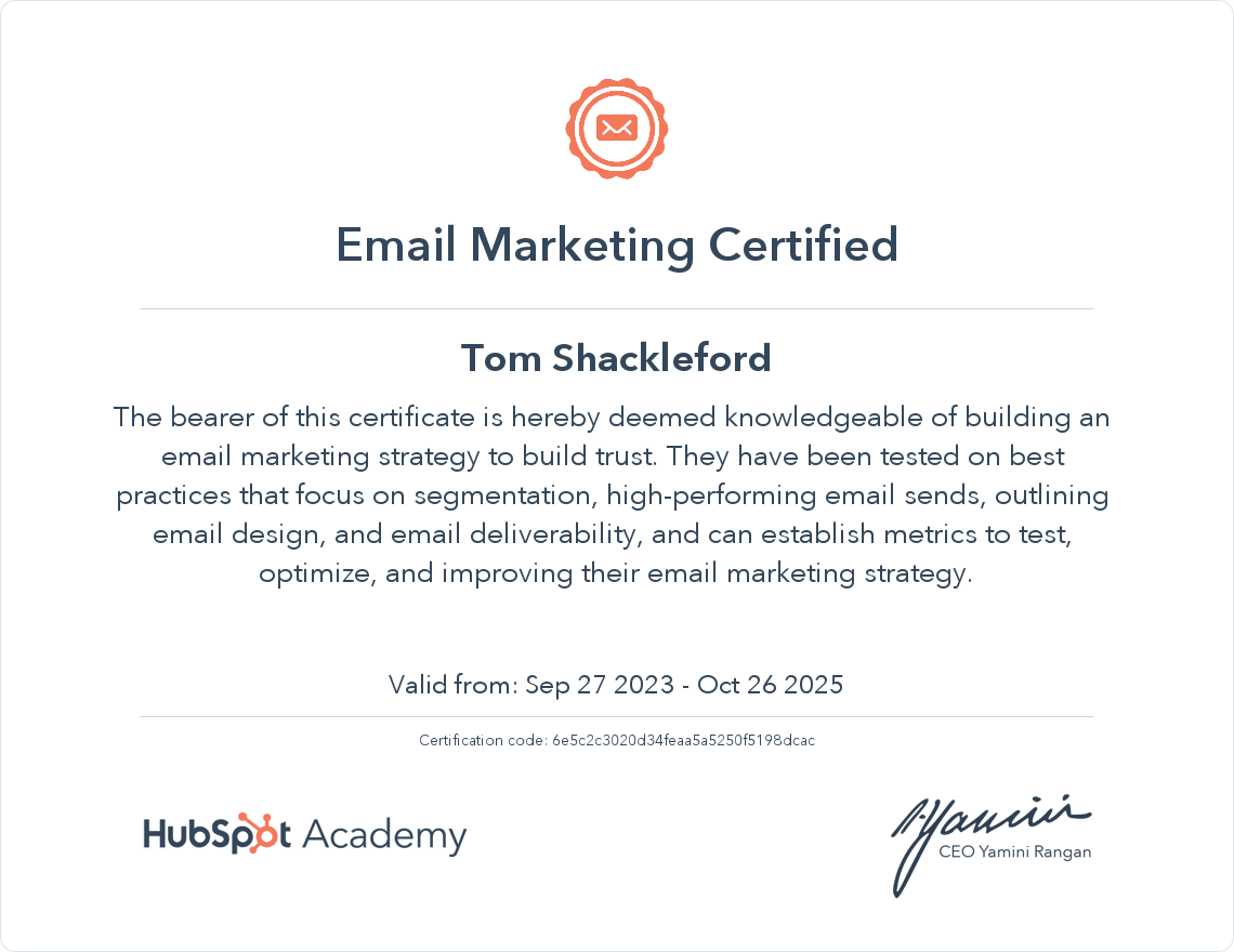 HubSpot Email Marketing Certification