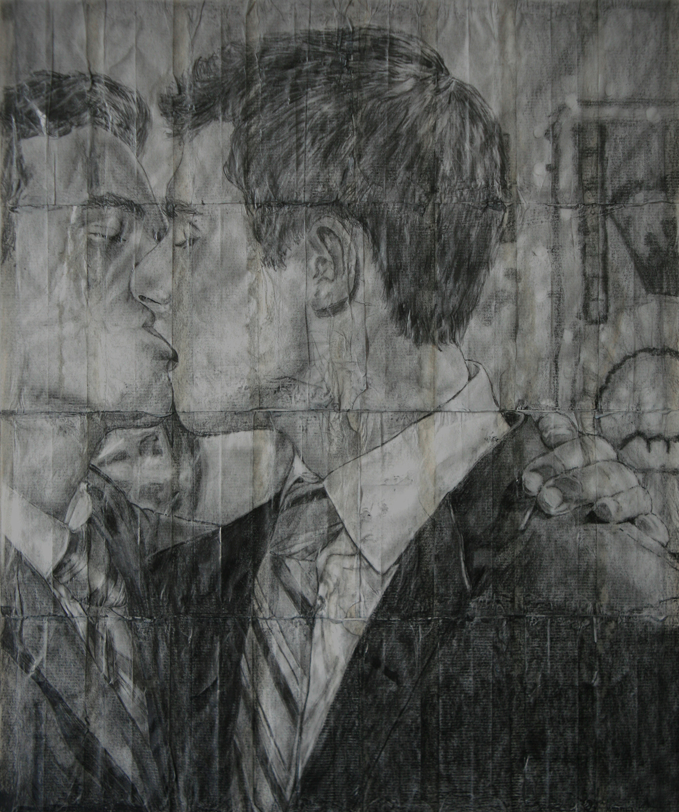 Kyle and Jake | 2020 | Pencil on fag (cigarette) papers | 23cm x 27.5cm