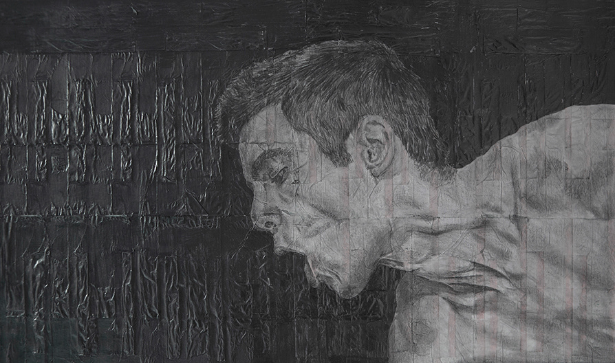 β β β β β and Nathan | 2020 | Pencil on fag (cigarette) papers | 42cm x 24.8cm