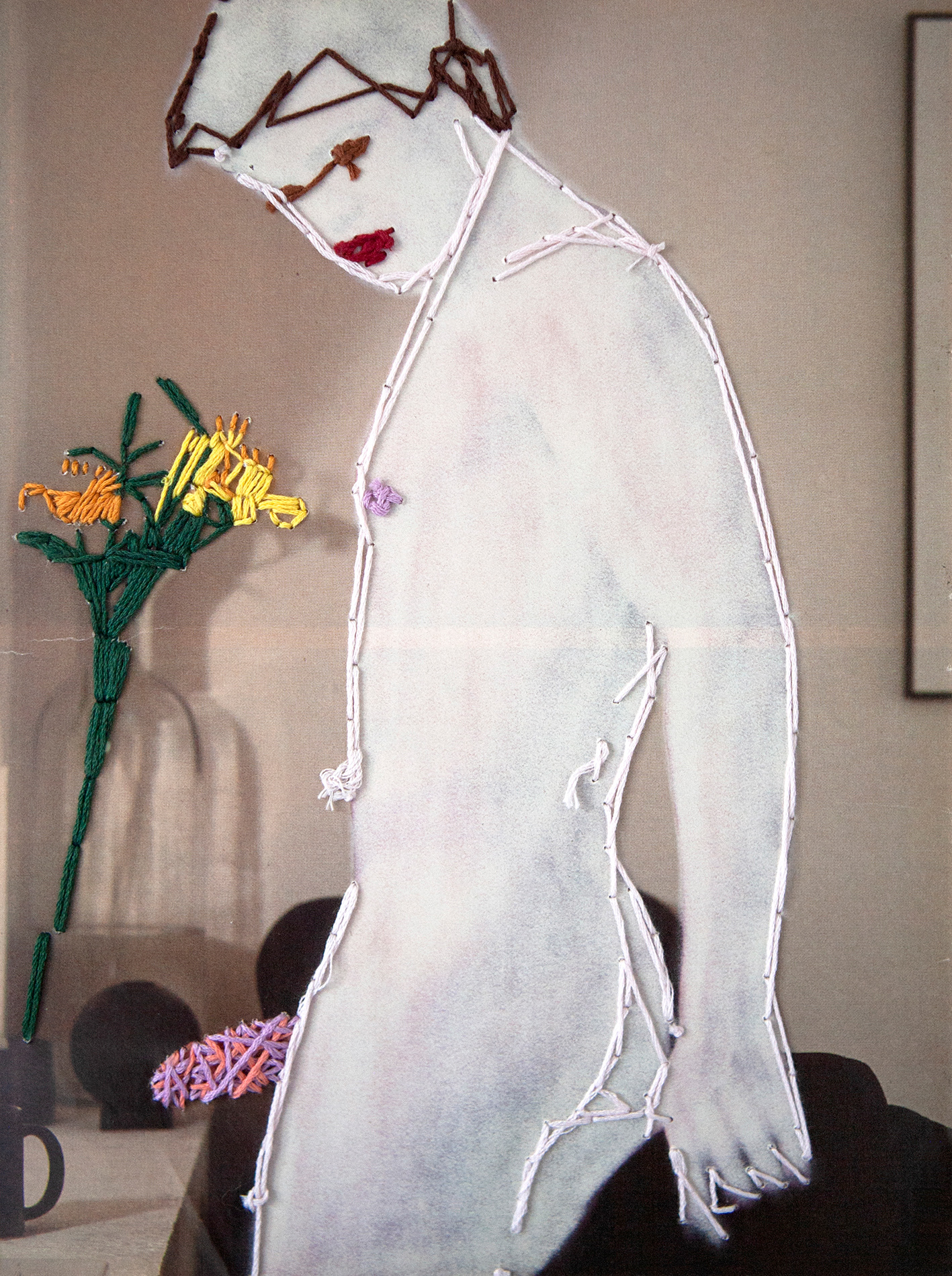 # 11 | 2020 | Embroidery on erased image from a magazine | 20.3cm x 27.2cm