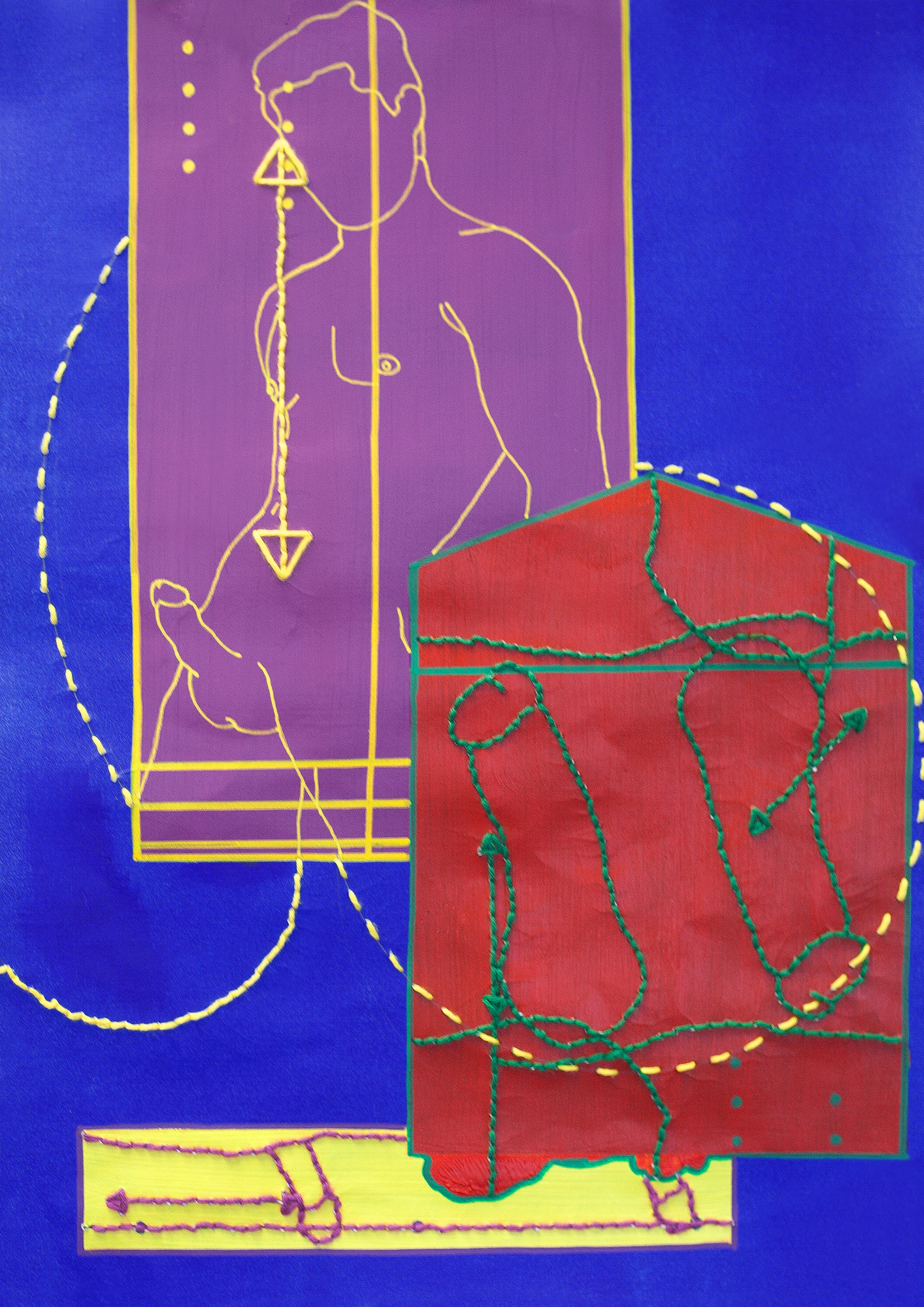 Title: Pattern study #5 | Date: 2019 | Medium: Acrylic paint and embroidery on paper | Dimensions: 297mm x 420