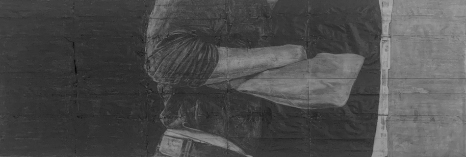 Dillon and Noel | 2024 | Pencil on fag (cigarette) papers | 39.6cm x 13.4cm