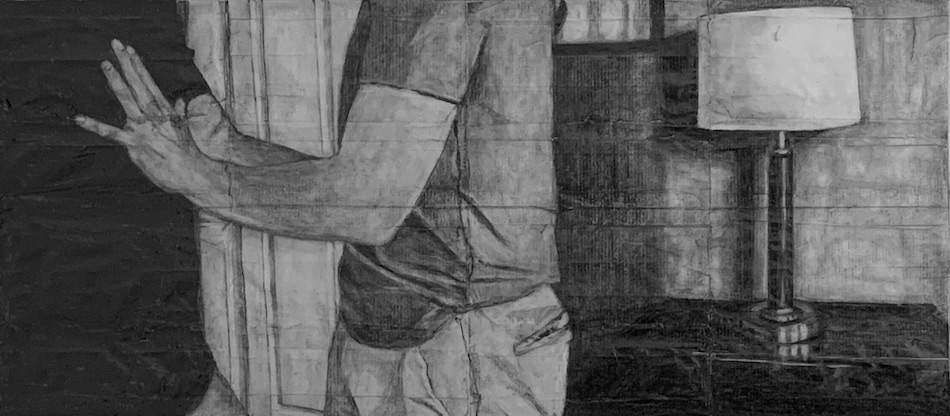 Damon and Rory | 2024 | Pencil on fag (cigarette) papers | 27.6cm x 12.3cm